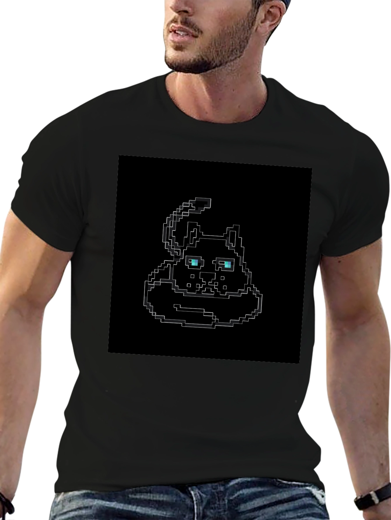Pixel Art Cat T-Shirt - Black