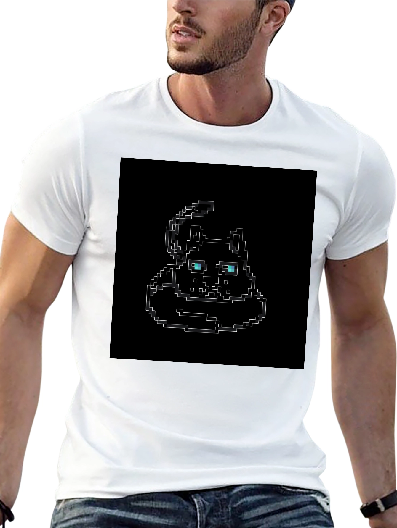 Pixel Art Cat T-Shirt - Black