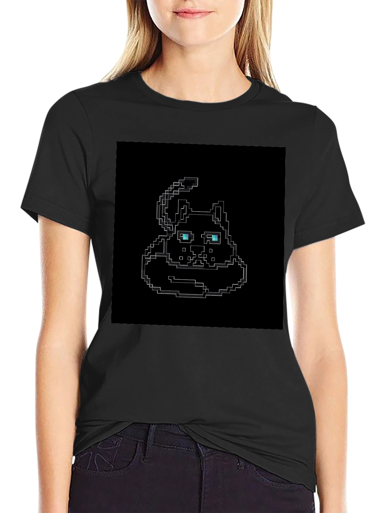 Pixel Art Cat T-Shirt - Black