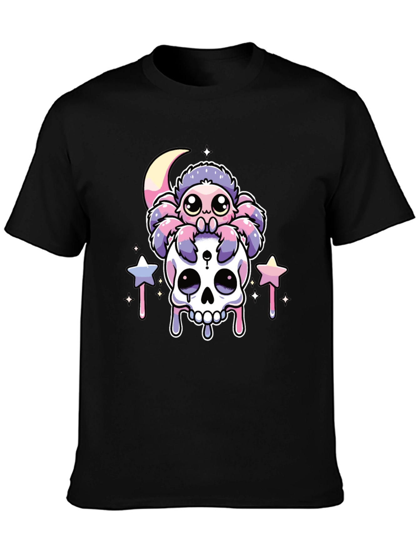 Cute Kawaii Spider on Skull Graphic T-Shirt