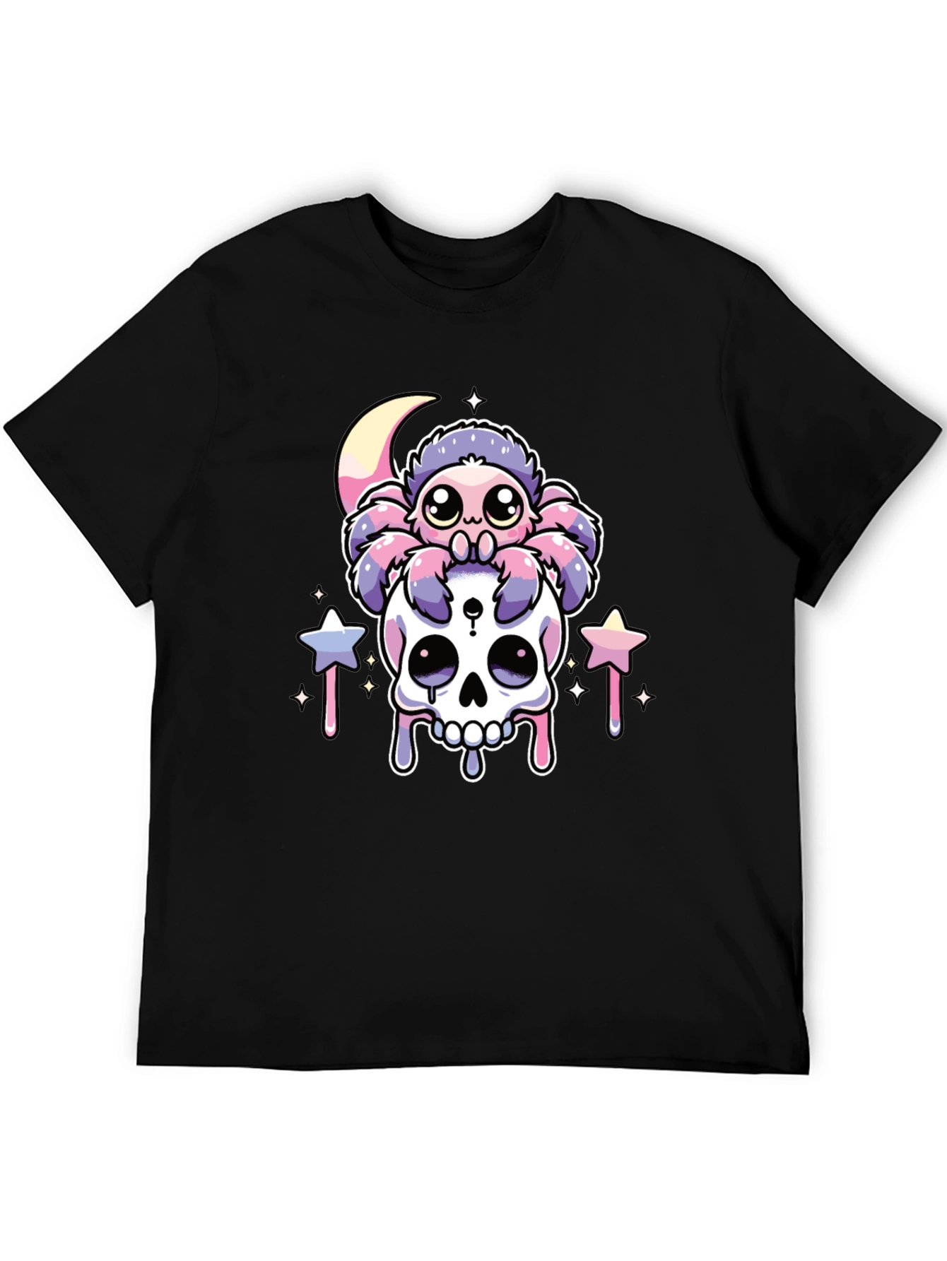 Cute Kawaii Spider on Skull Graphic T-Shirt