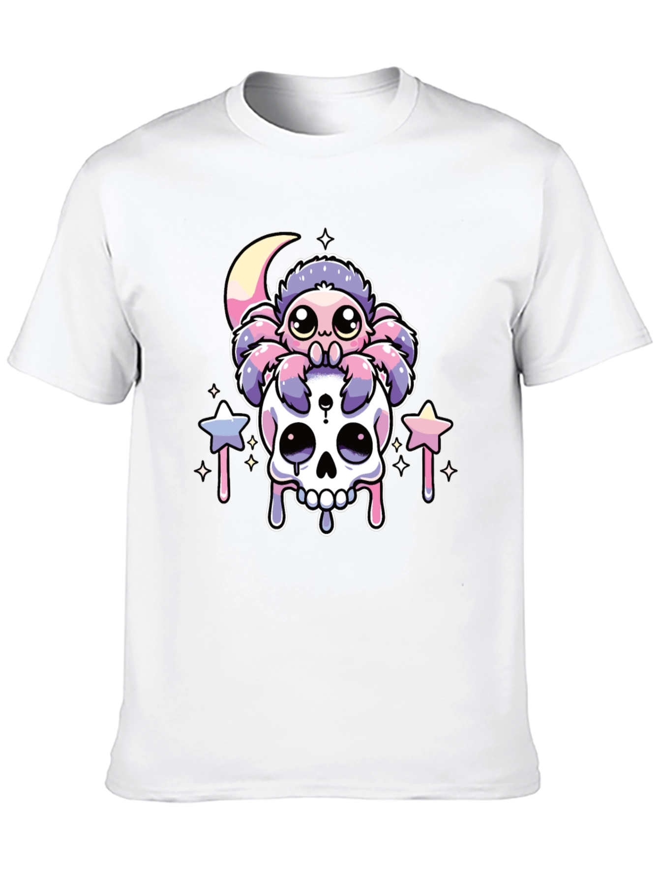 Cute Kawaii Spider on Skull Graphic T-Shirt