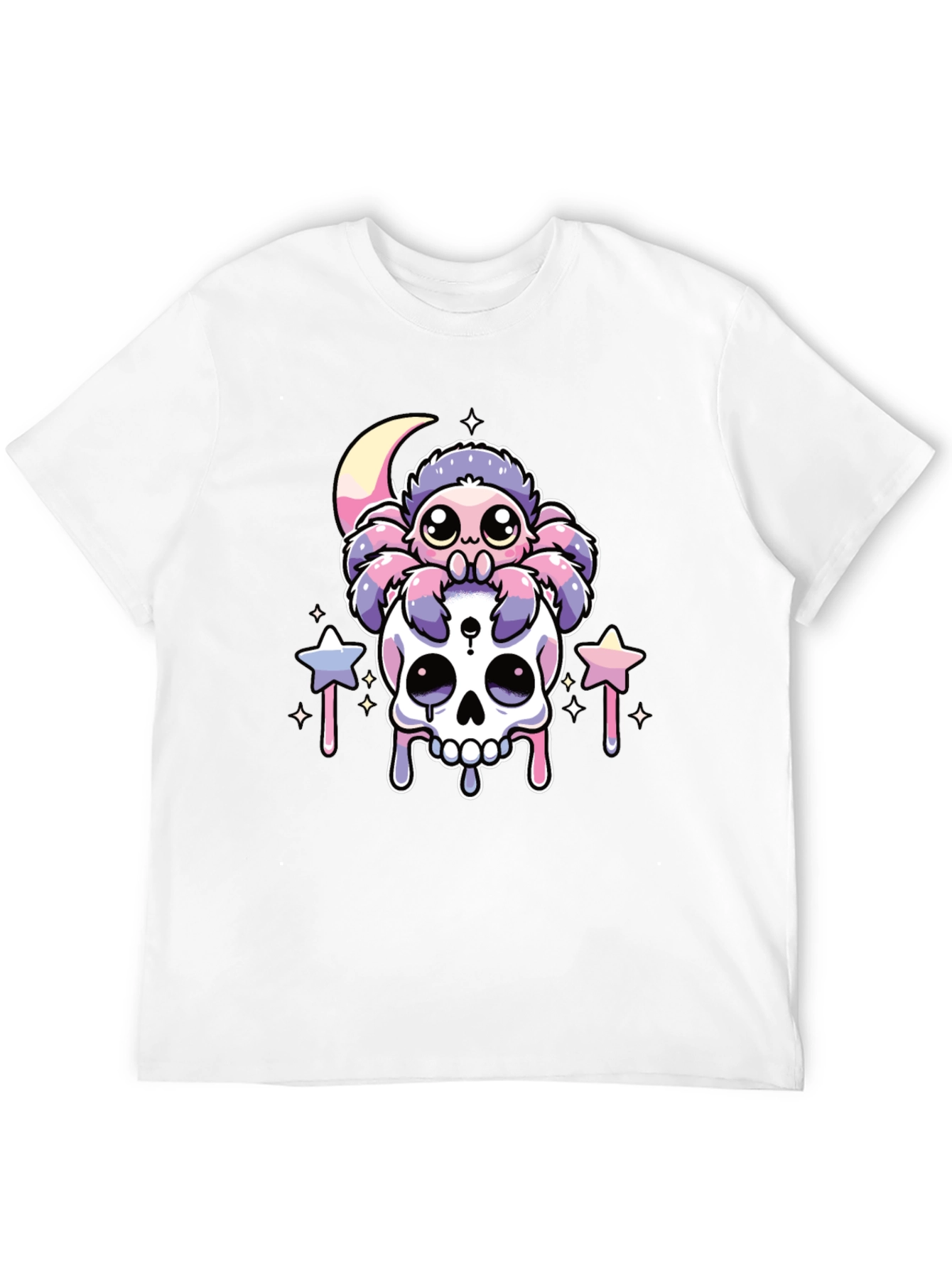 Cute Kawaii Spider on Skull Graphic T-Shirt