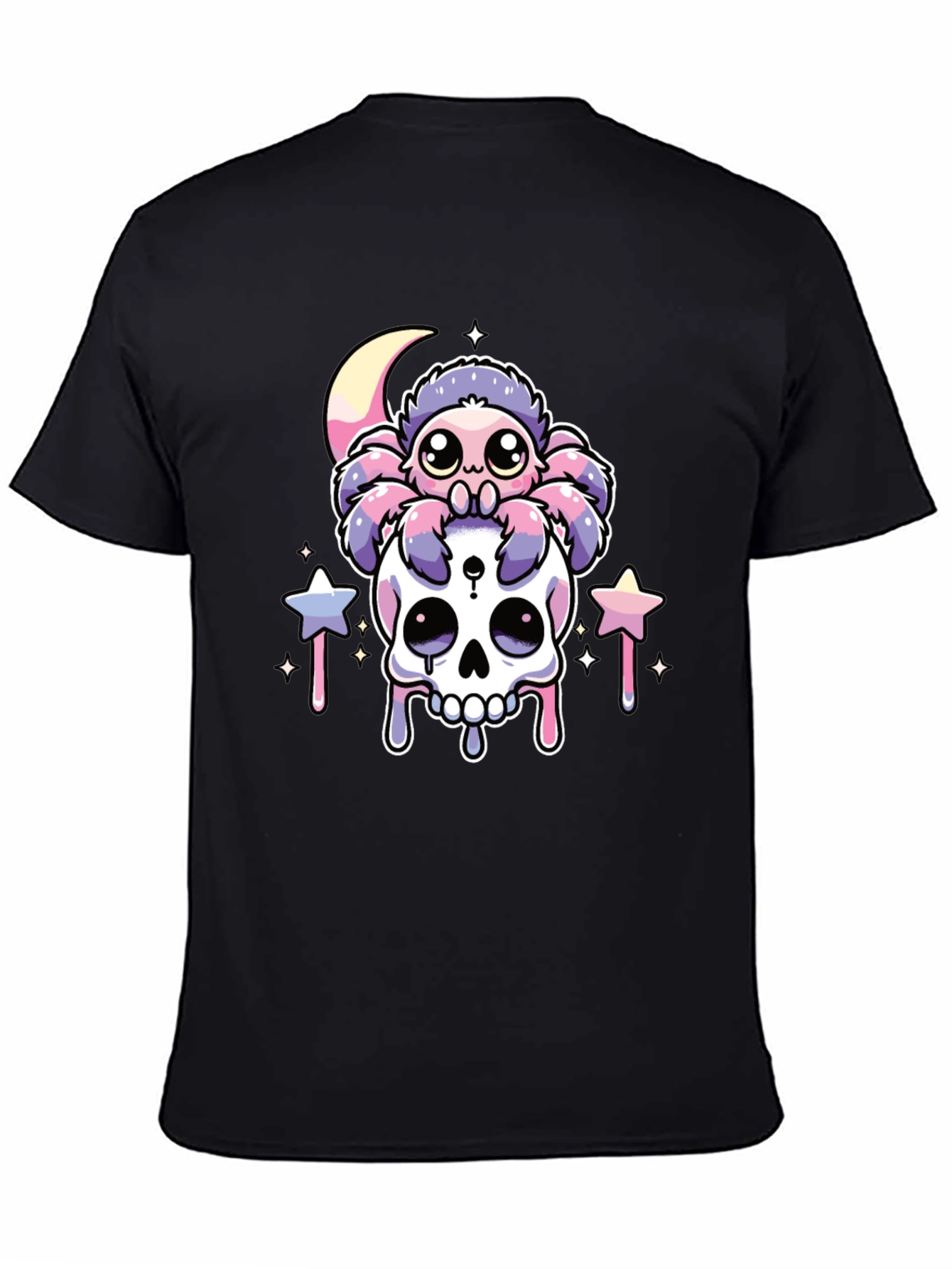 Cute Kawaii Spider on Skull Graphic T-Shirt