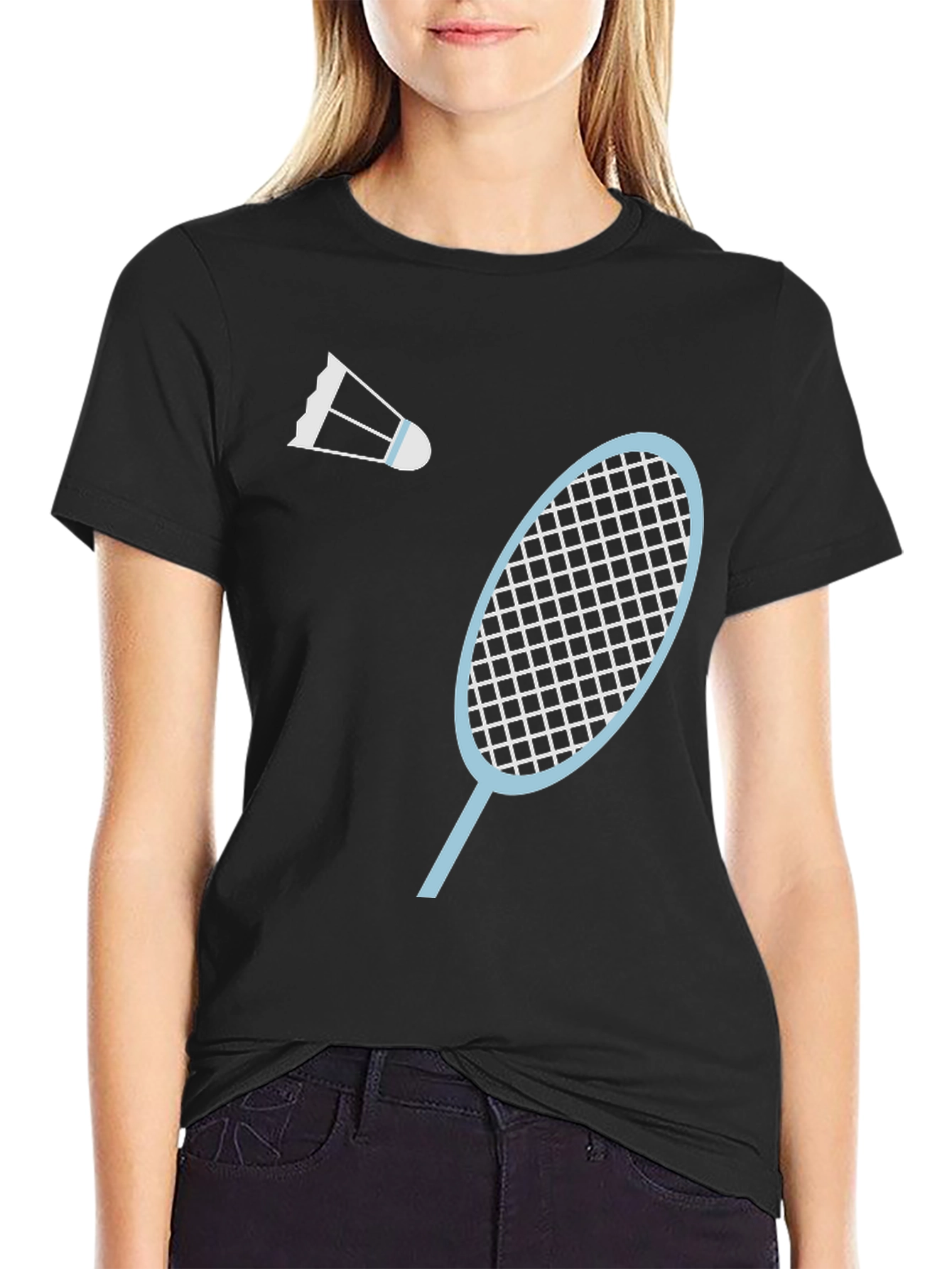 Badminton Graphic Tee - Black Cotton Shirt