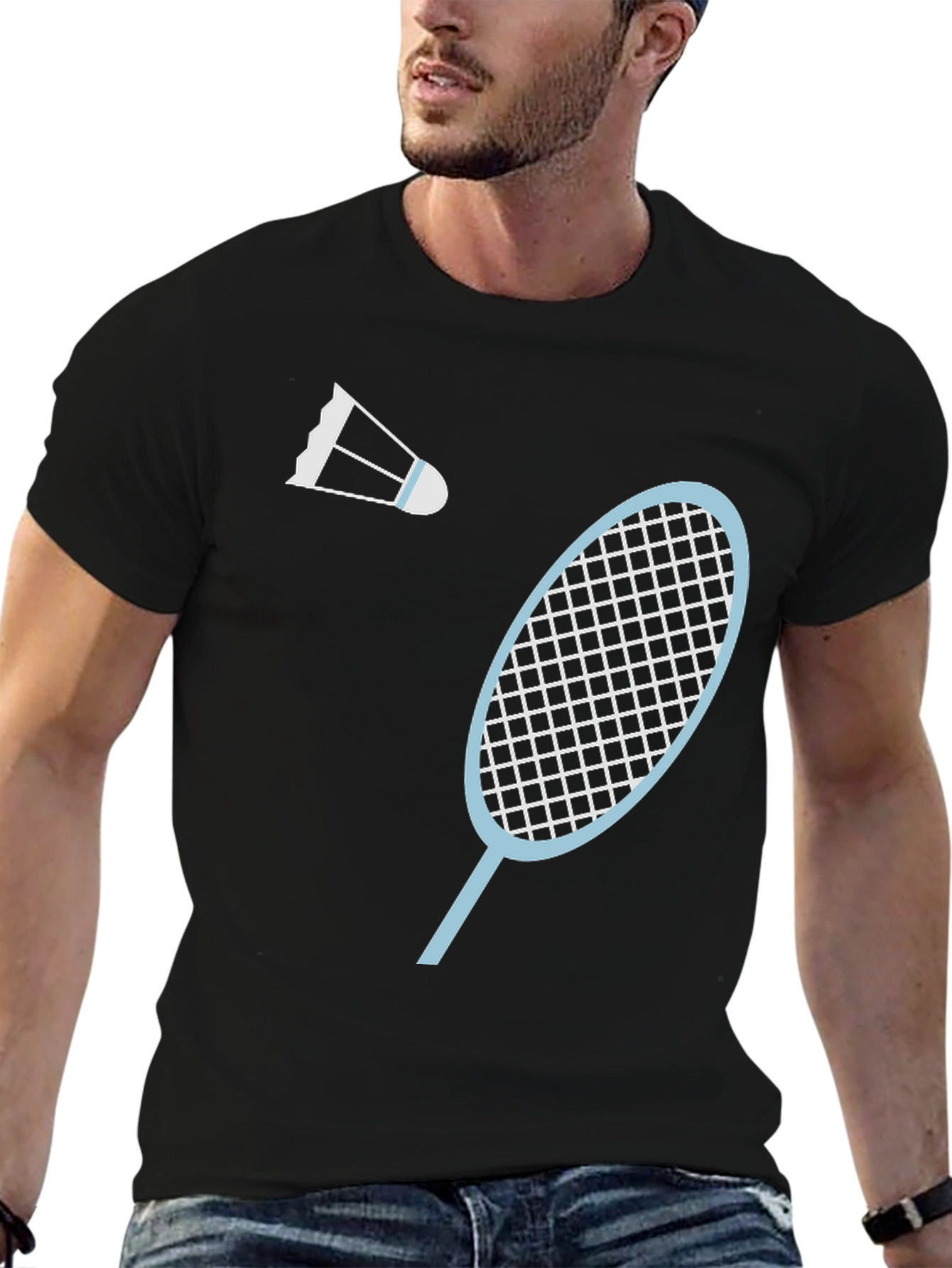 Badminton Graphic Tee - Black Cotton Shirt