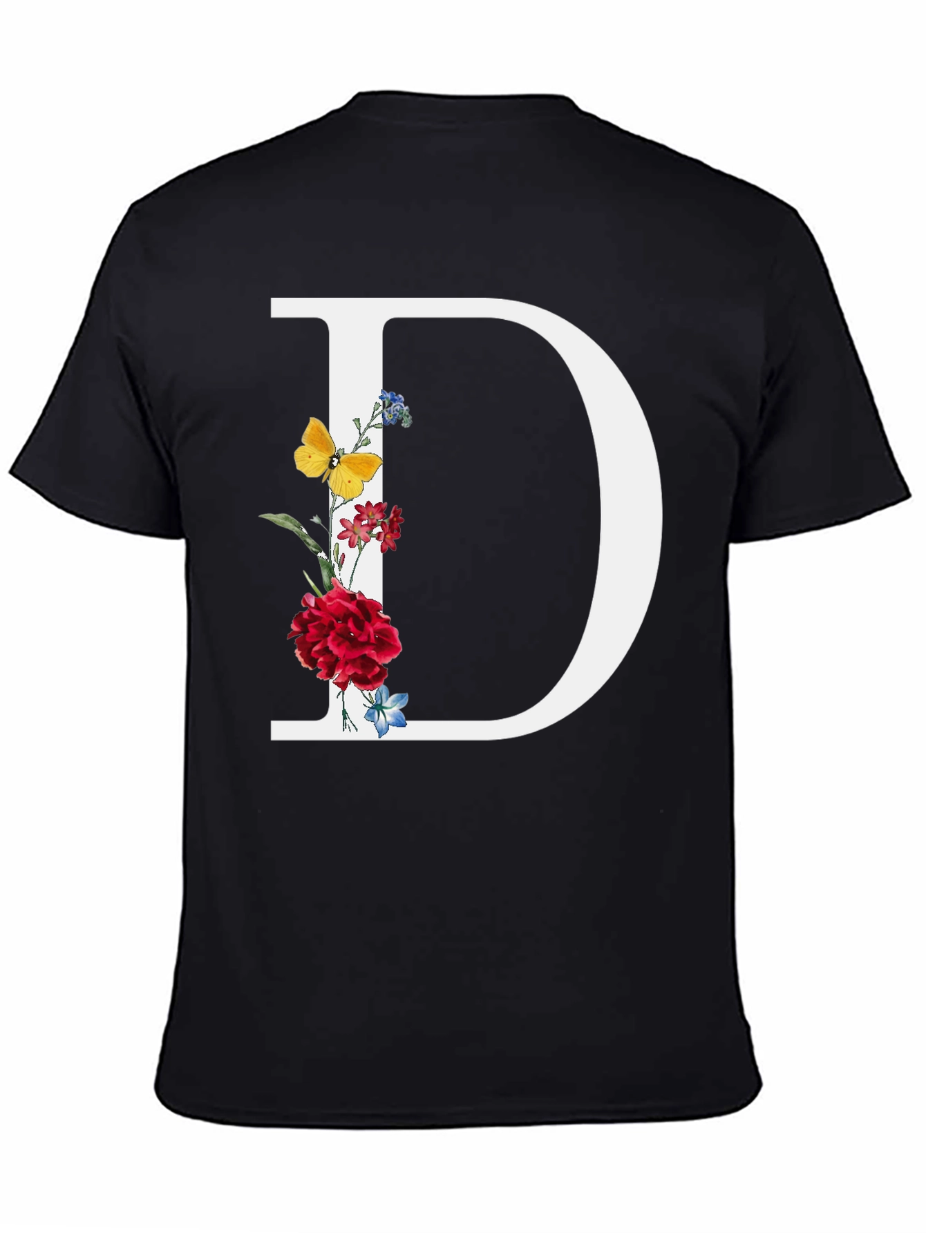 Floral Letter D T-Shirt - Trendy Alphabet Tee