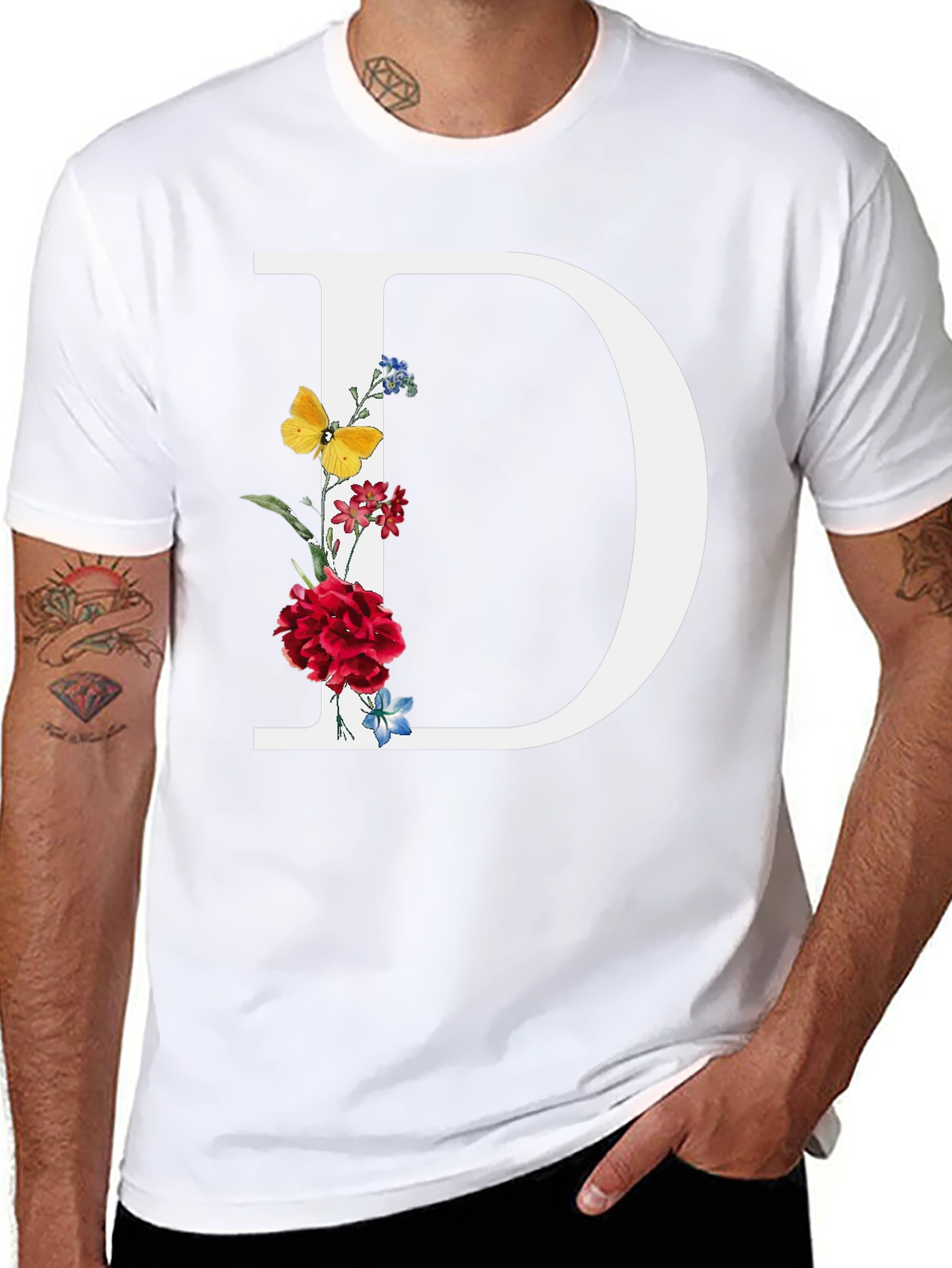 Floral Letter D T-Shirt - Trendy Alphabet Tee