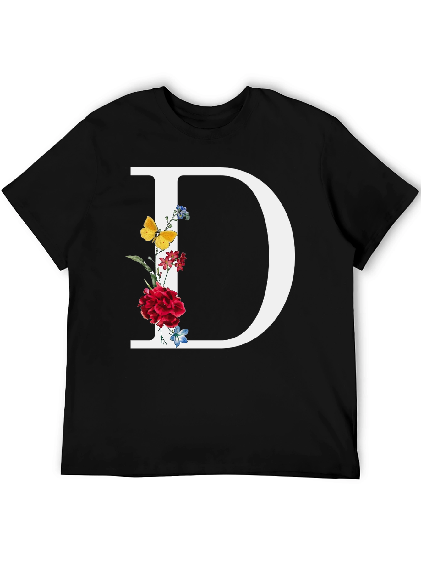 Floral Letter D T-Shirt - Trendy Alphabet Tee