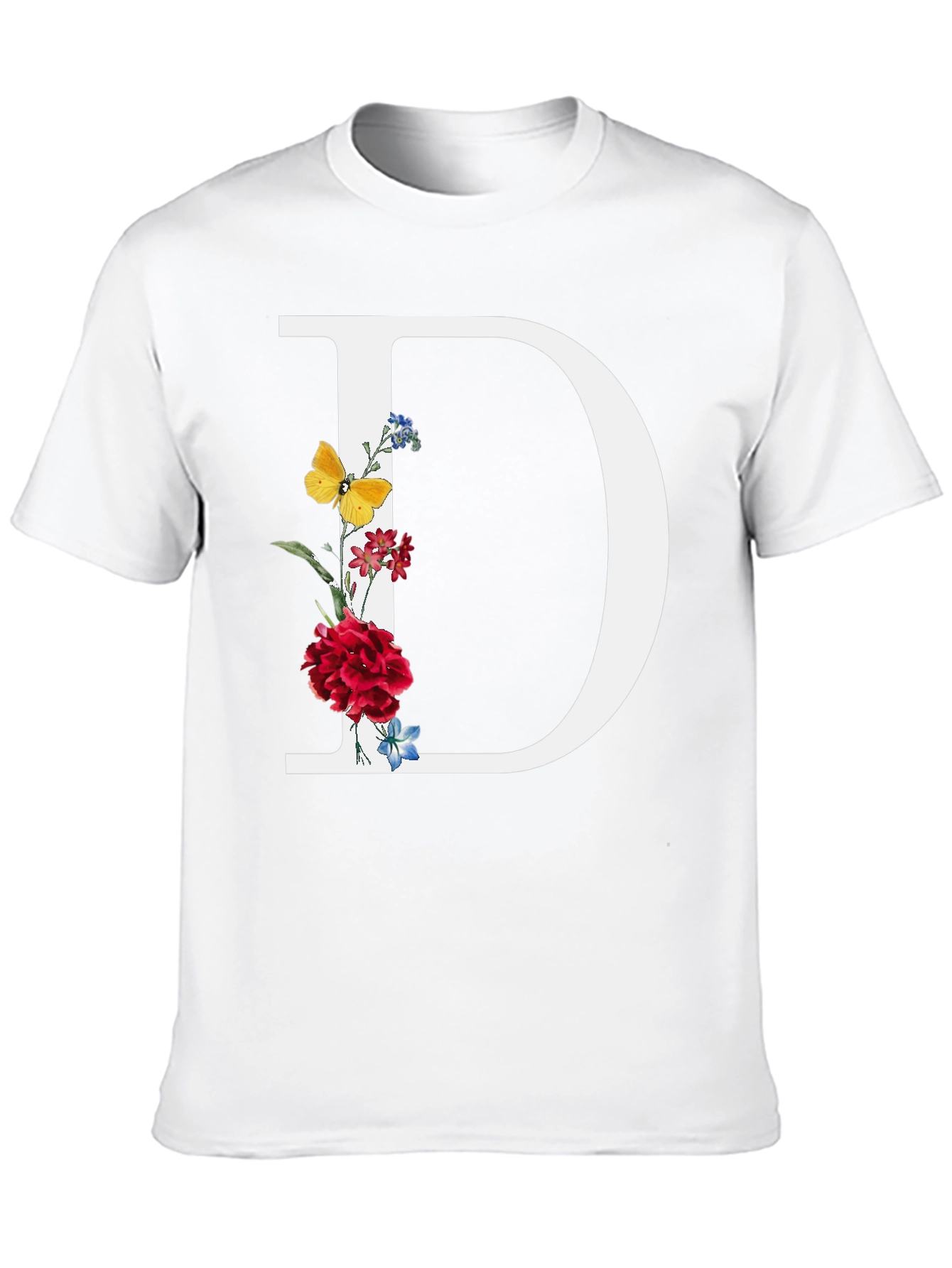 Floral Letter D T-Shirt - Trendy Alphabet Tee