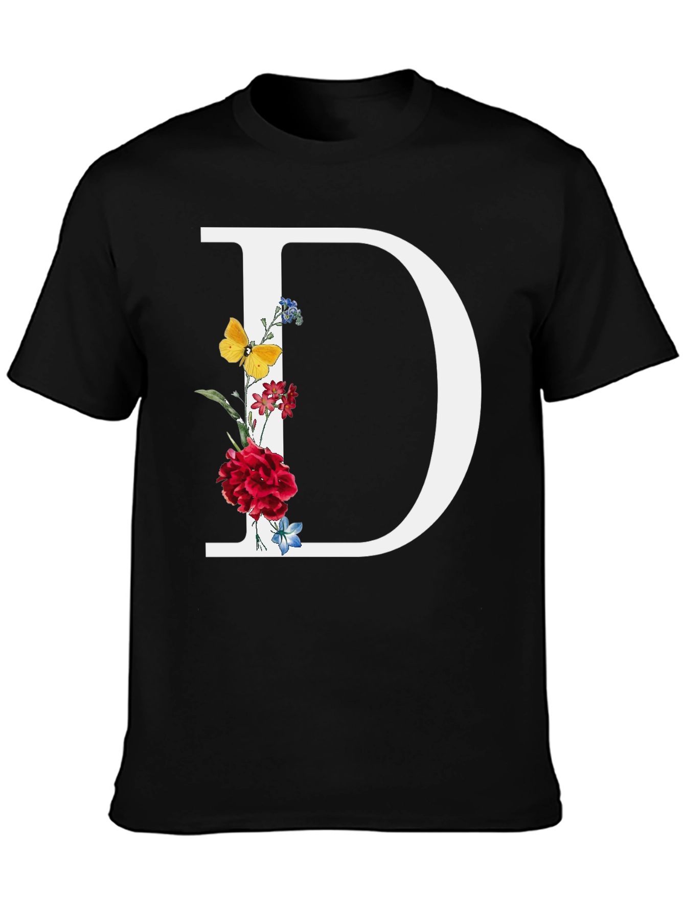 Floral Letter D T-Shirt - Trendy Alphabet Tee