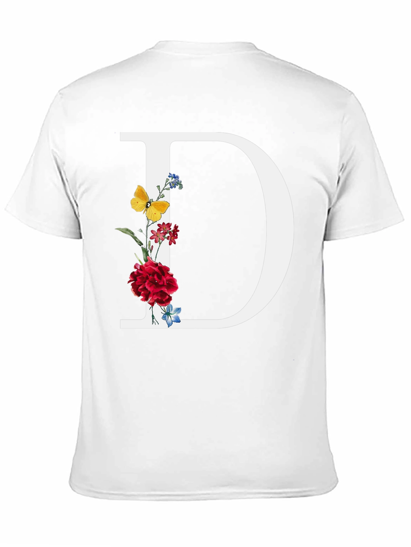 Floral Letter D T-Shirt - Trendy Alphabet Tee