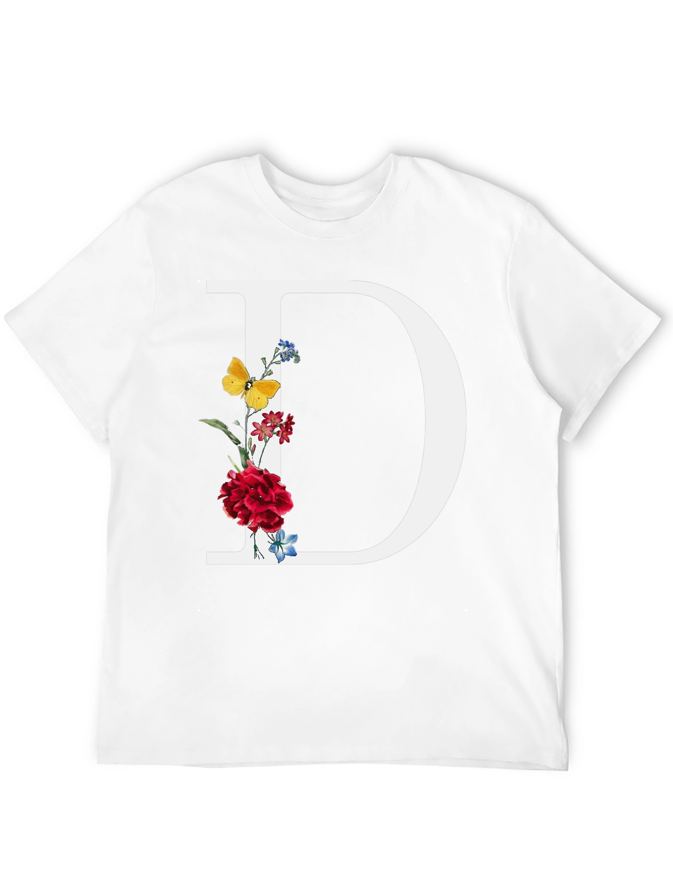 Floral Letter D T-Shirt - Trendy Alphabet Tee
