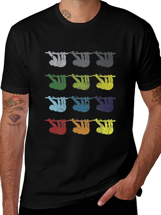 Sloth T-Shirt: Colorful Hanging Sloths Black Tee