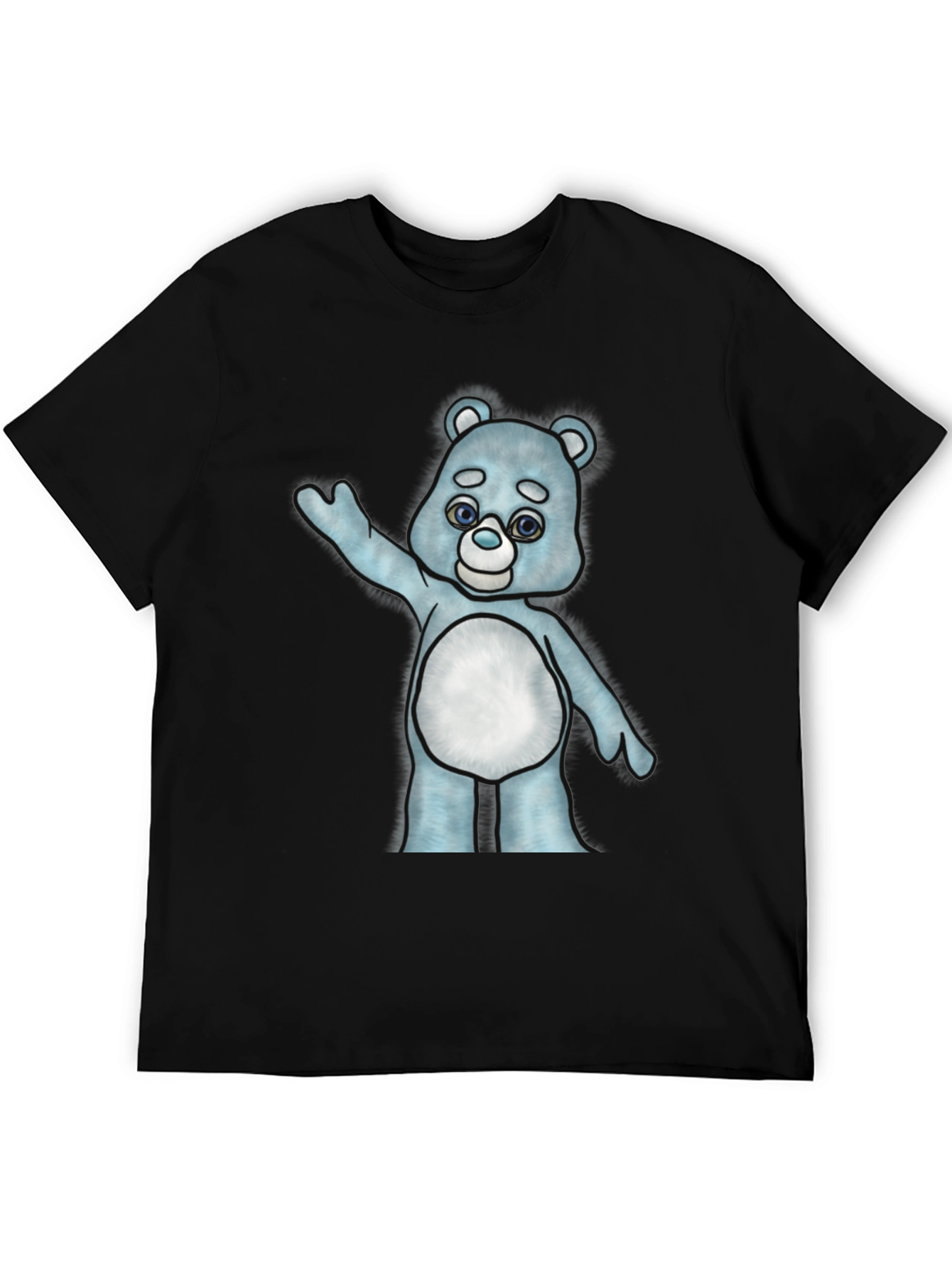 Cute Cartoon Bear Graphic T-Shirt - Black Cotton Tee