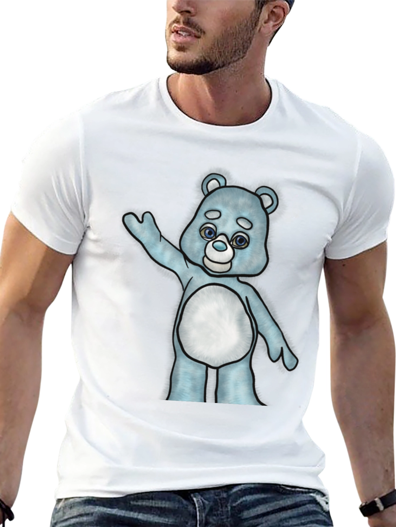 Cute Cartoon Bear Graphic T-Shirt - Black Cotton Tee