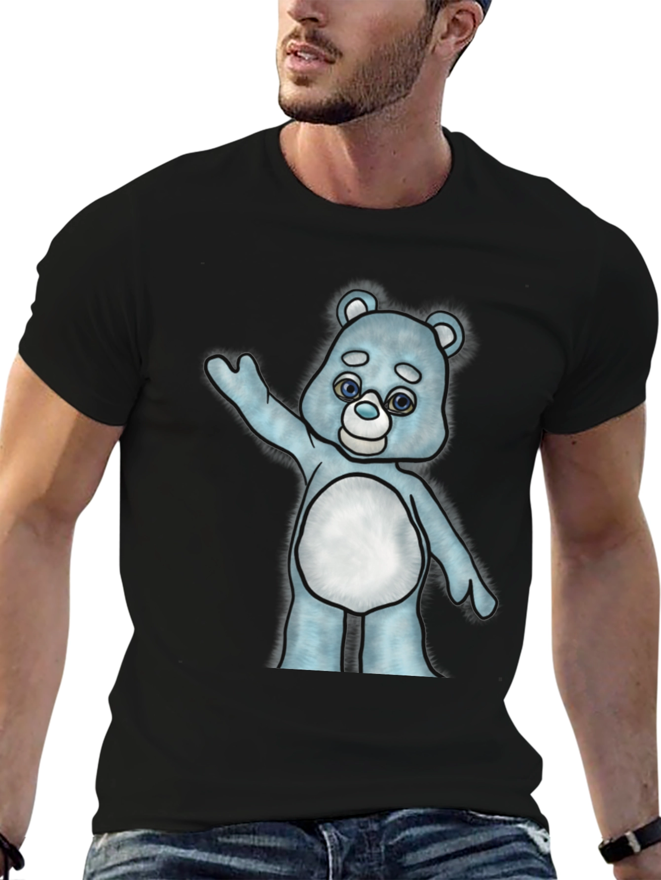 Cute Cartoon Bear Graphic T-Shirt - Black Cotton Tee
