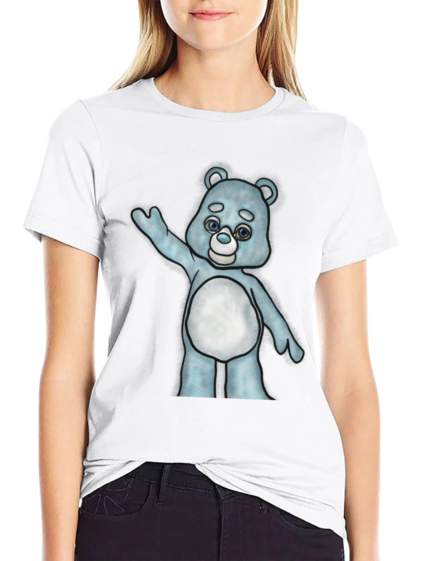 Cute Cartoon Bear Graphic T-Shirt - Black Cotton Tee