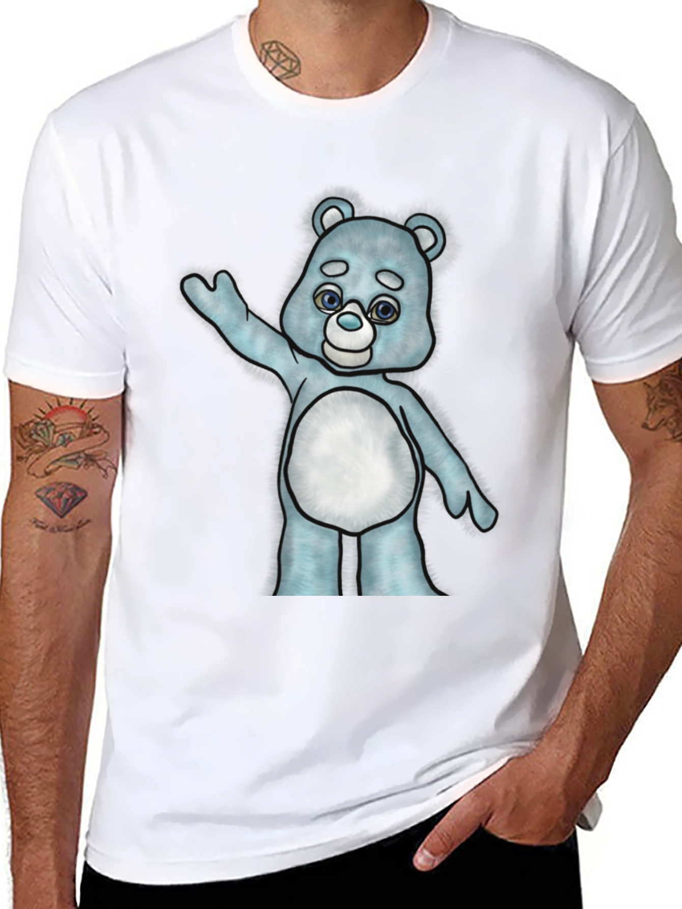Cute Cartoon Bear Graphic T-Shirt - Black Cotton Tee