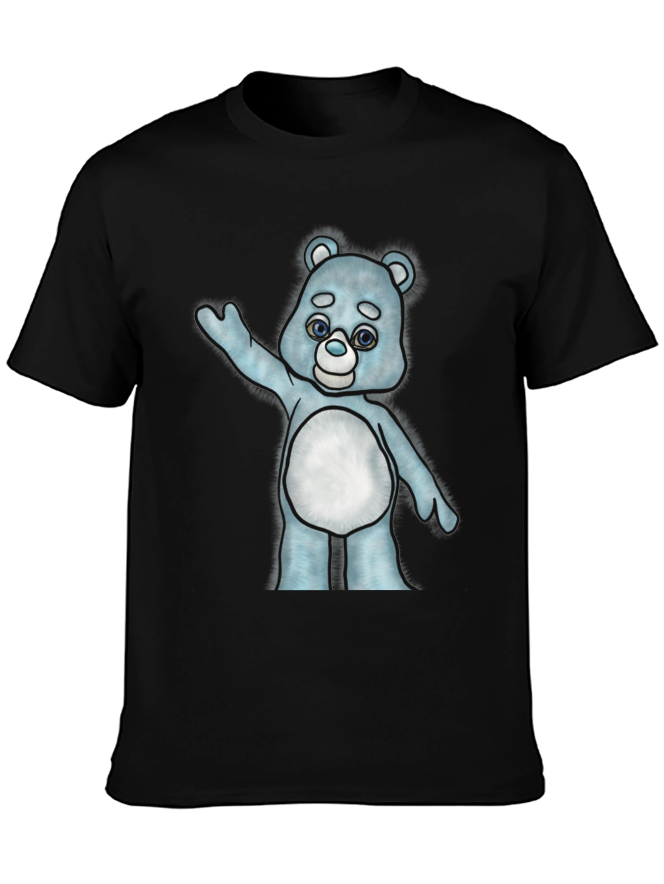 Cute Cartoon Bear Graphic T-Shirt - Black Cotton Tee