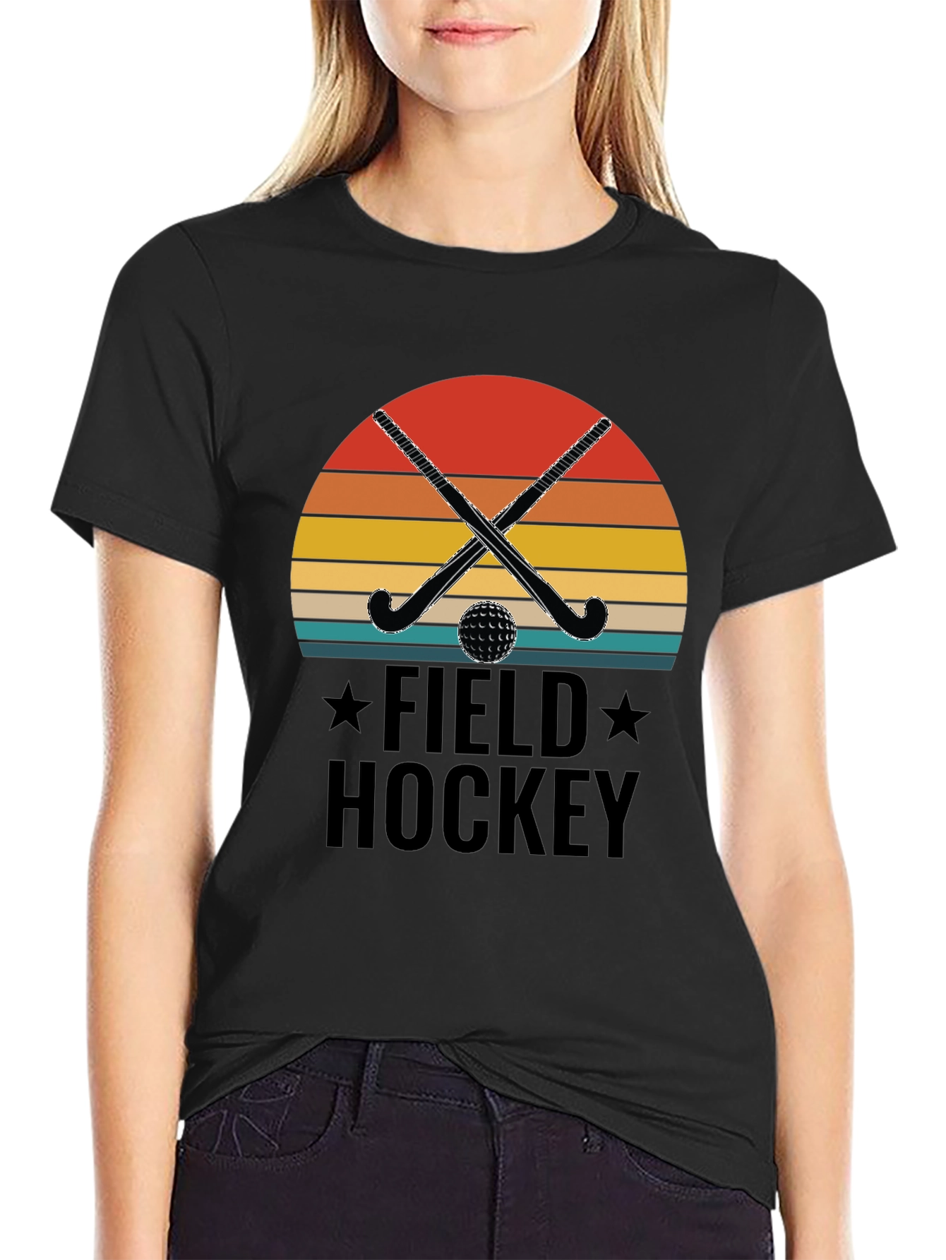 Field Hockey Graphic Tee - Retro Sunset Design