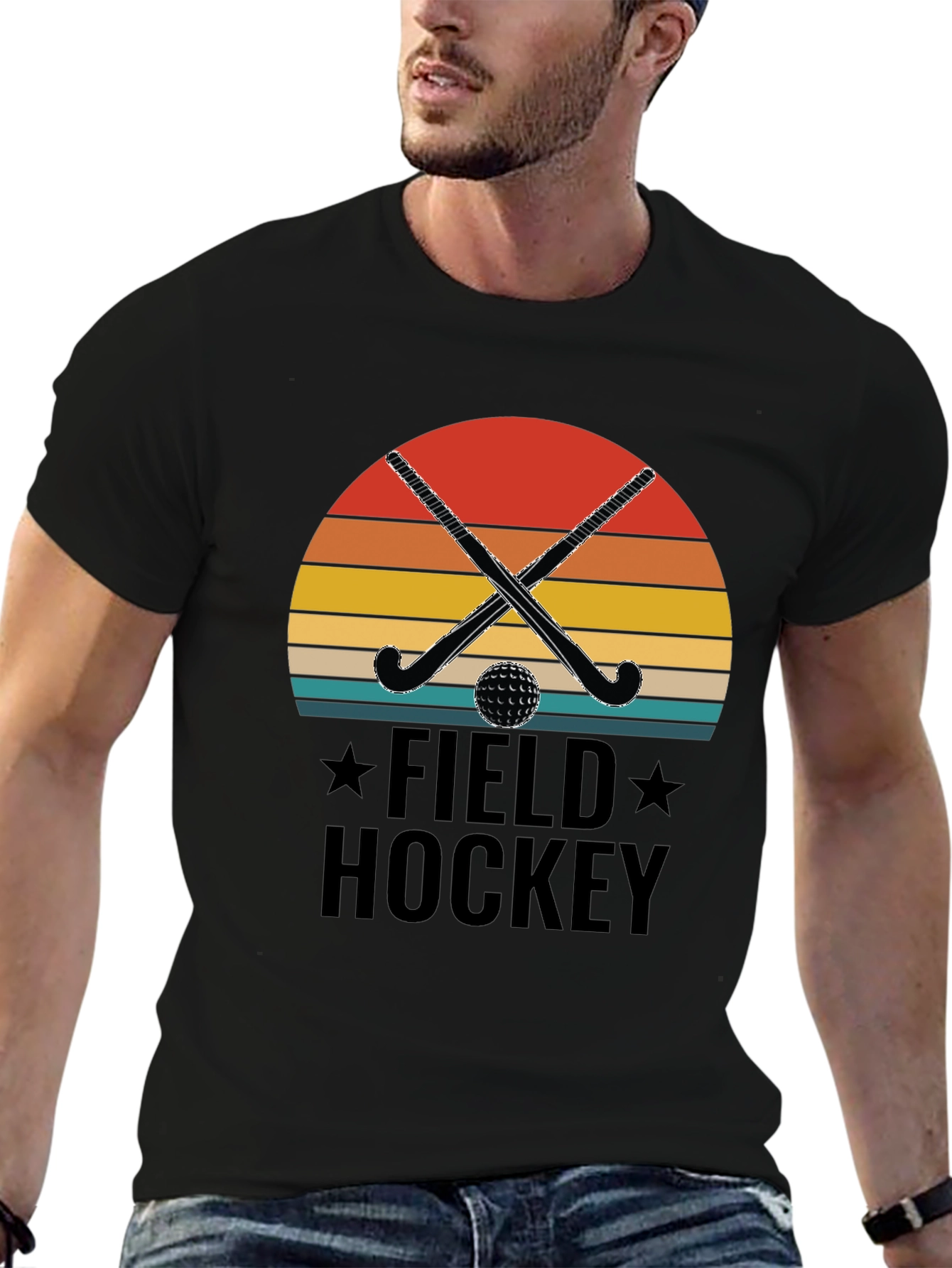 Field Hockey Graphic Tee - Retro Sunset Design