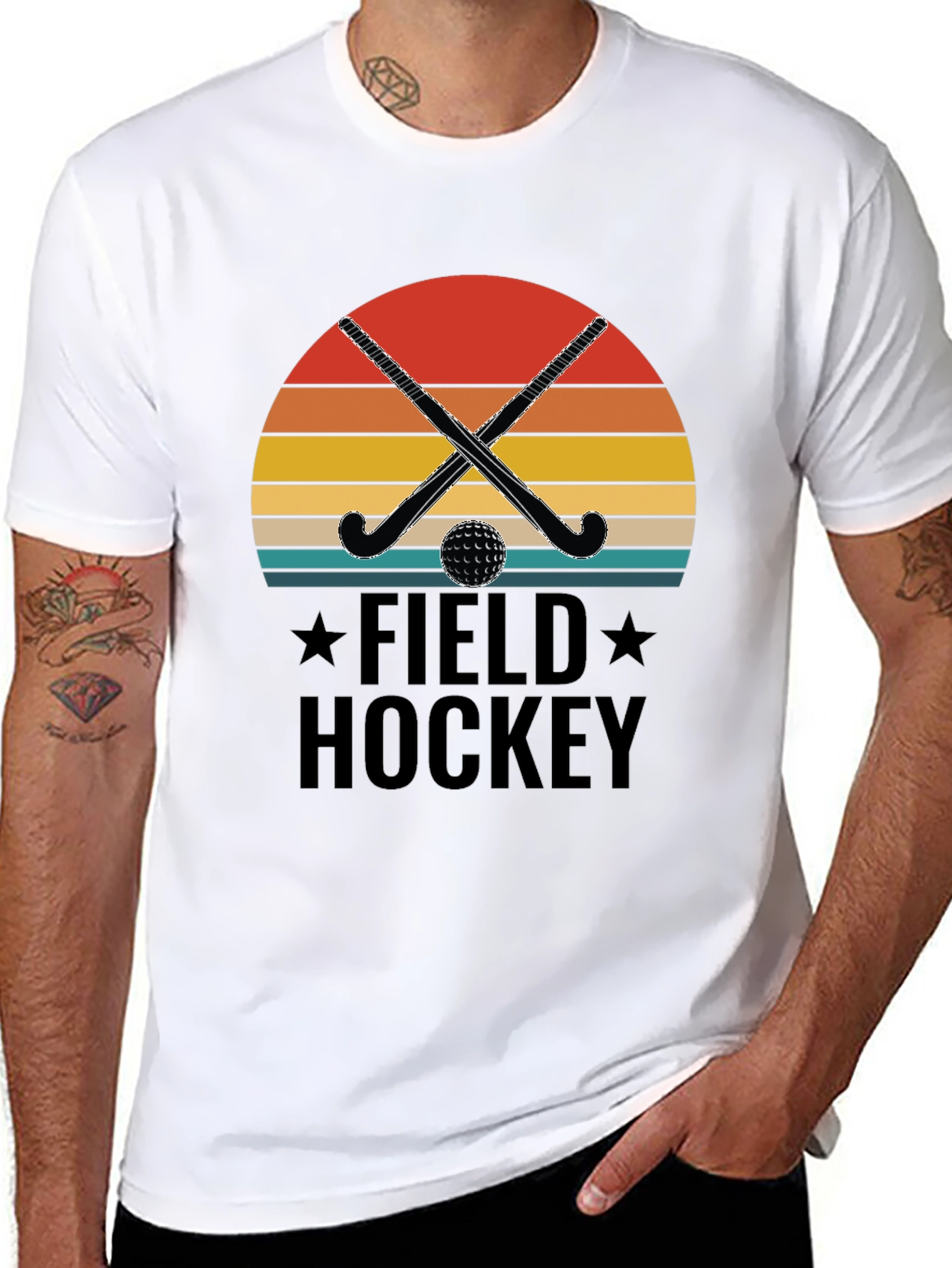 Field Hockey Graphic Tee - Retro Sunset Design