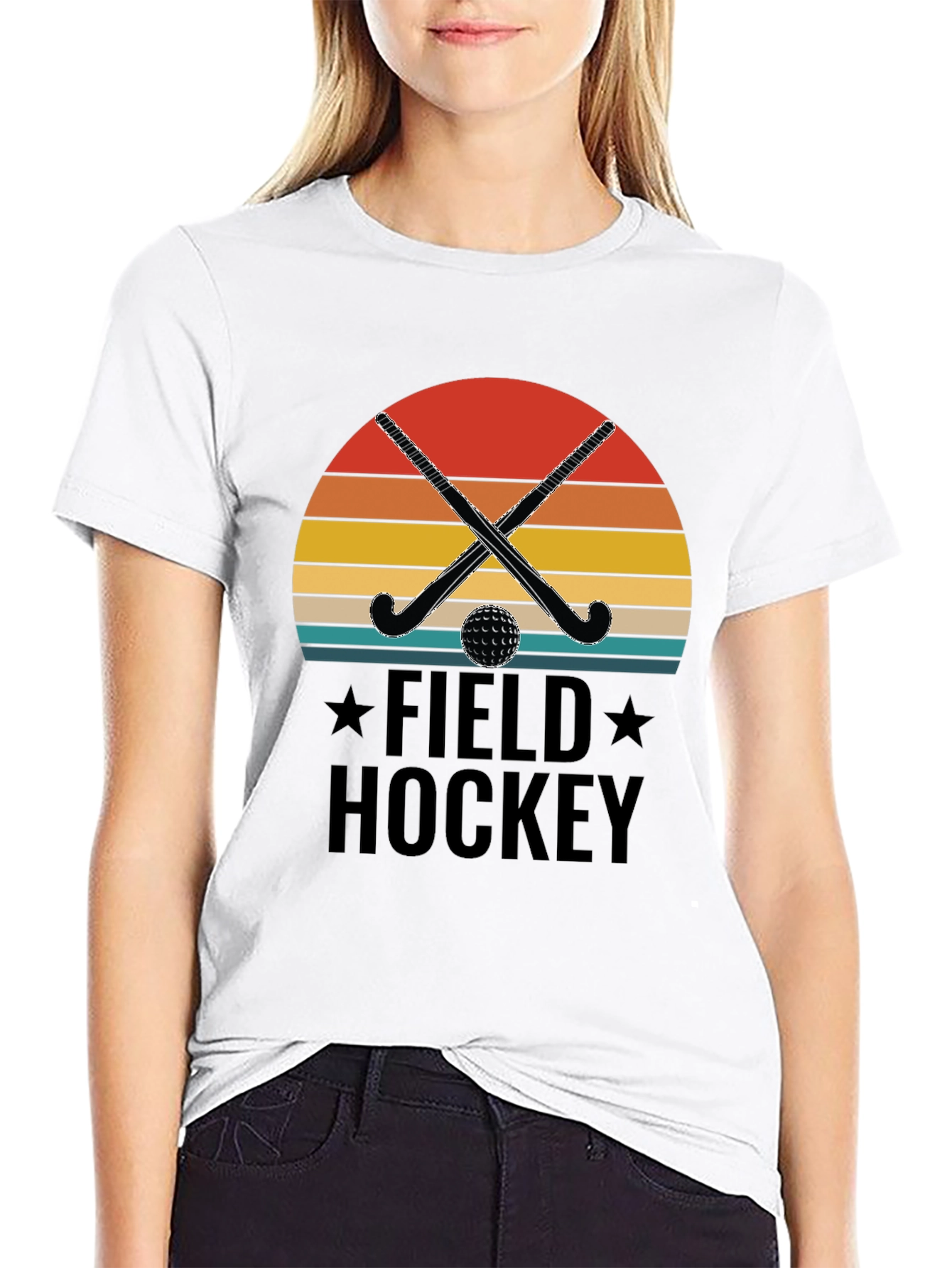 Field Hockey Graphic Tee - Retro Sunset Design