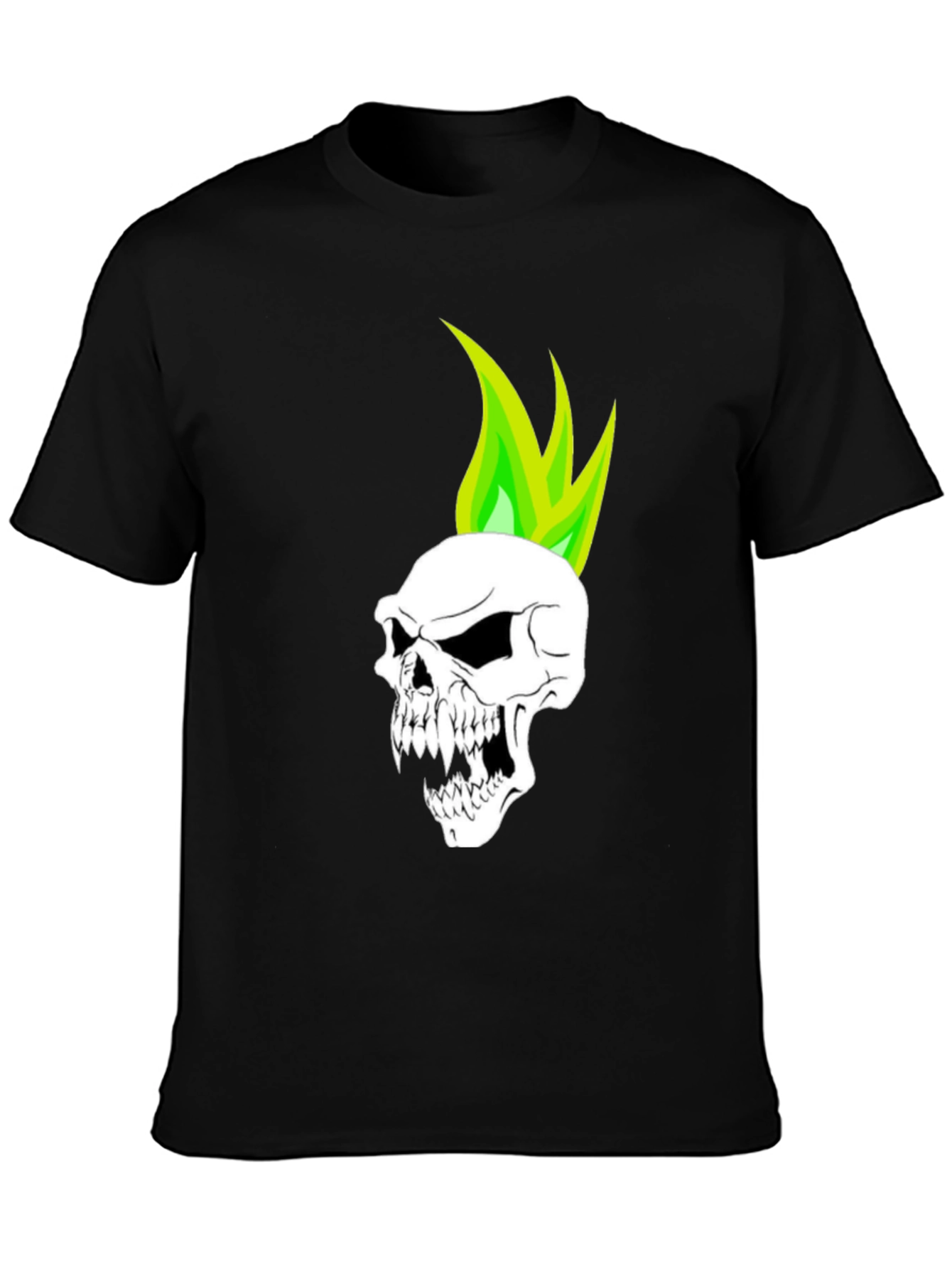 Skull with Green Flame T-Shirt - Graphic Tee