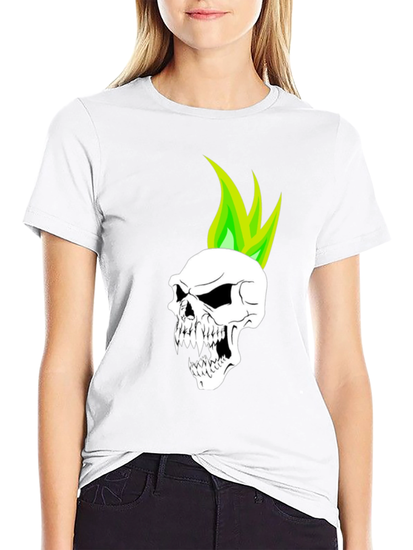 Skull with Green Flame T-Shirt - Graphic Tee