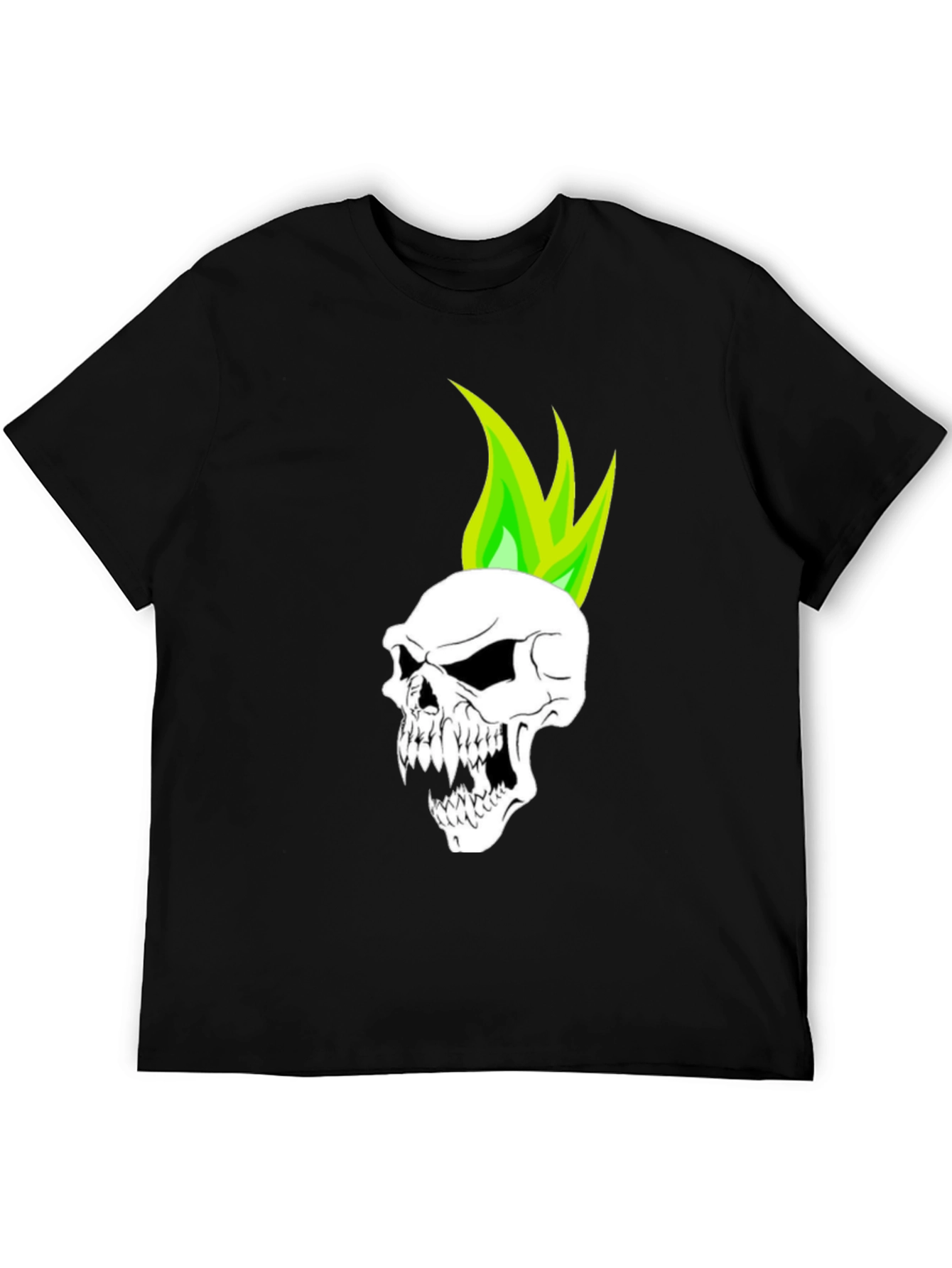 Skull with Green Flame T-Shirt - Graphic Tee