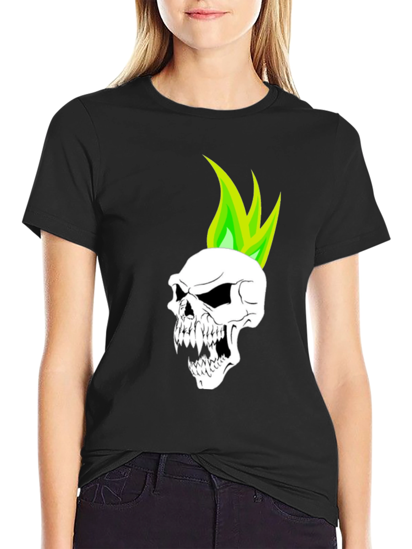 Skull with Green Flame T-Shirt - Graphic Tee