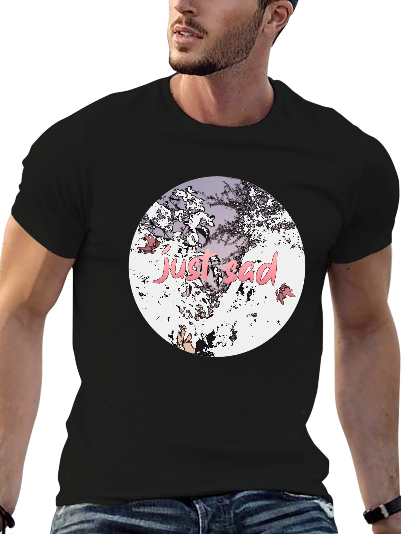 Just Sad Graphic Tee - Stylish Black Casual T-Shirt