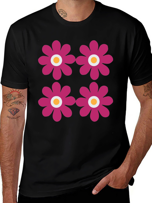 Retro Flower Power Tee - Black Graphic Print T-Shirt