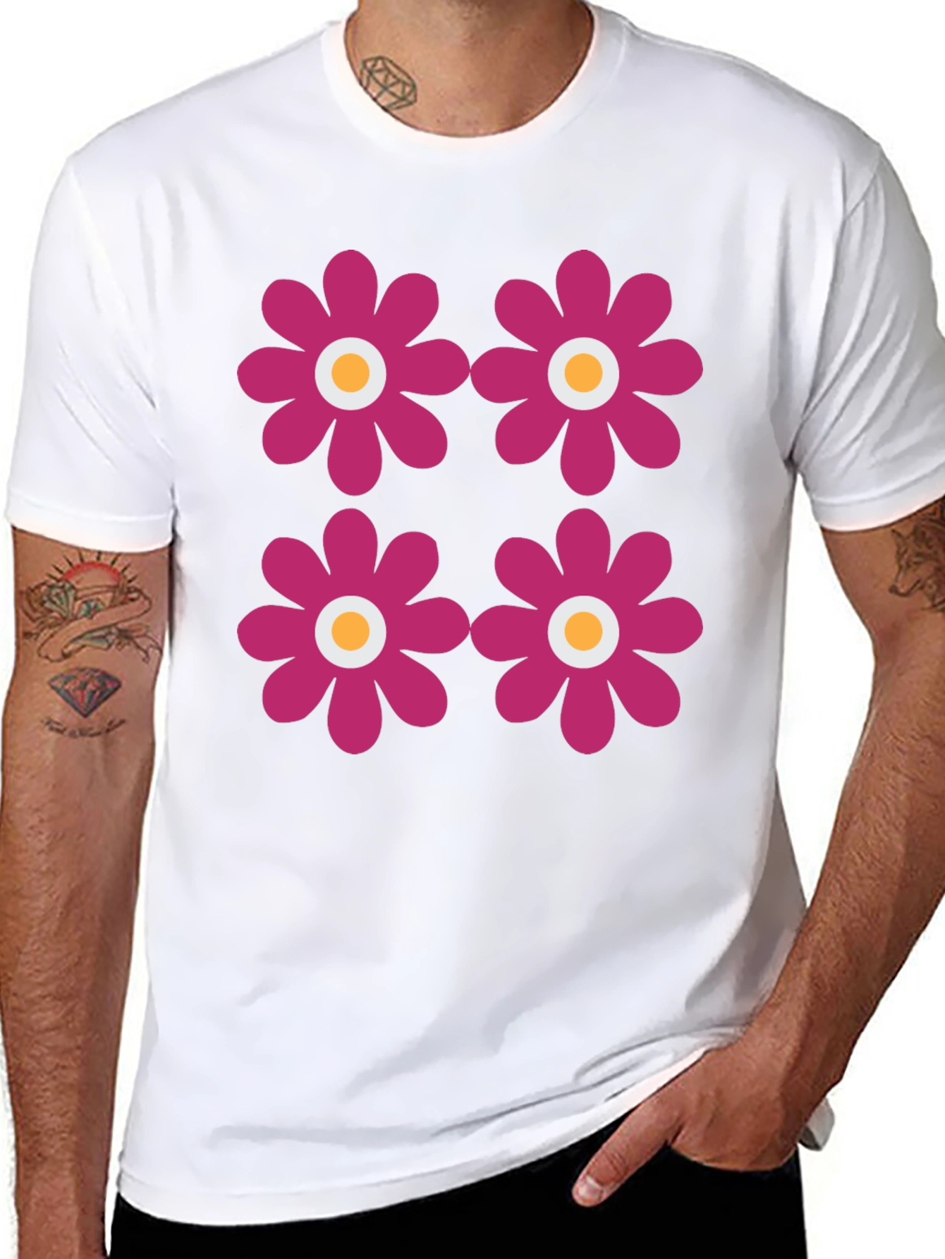 Retro Flower Power Tee - Black Graphic Print T-Shirt