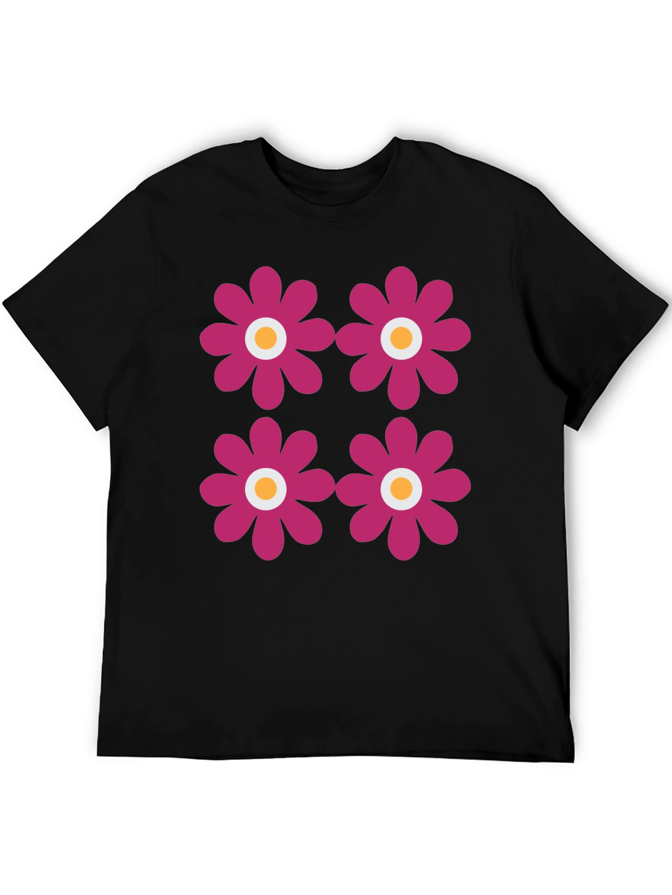 Retro Flower Power Tee - Black Graphic Print T-Shirt