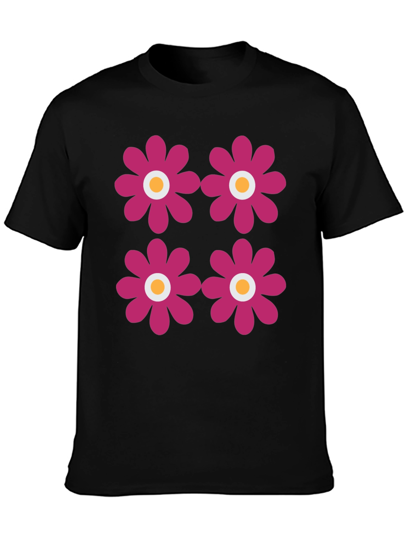 Retro Flower Power Tee - Black Graphic Print T-Shirt