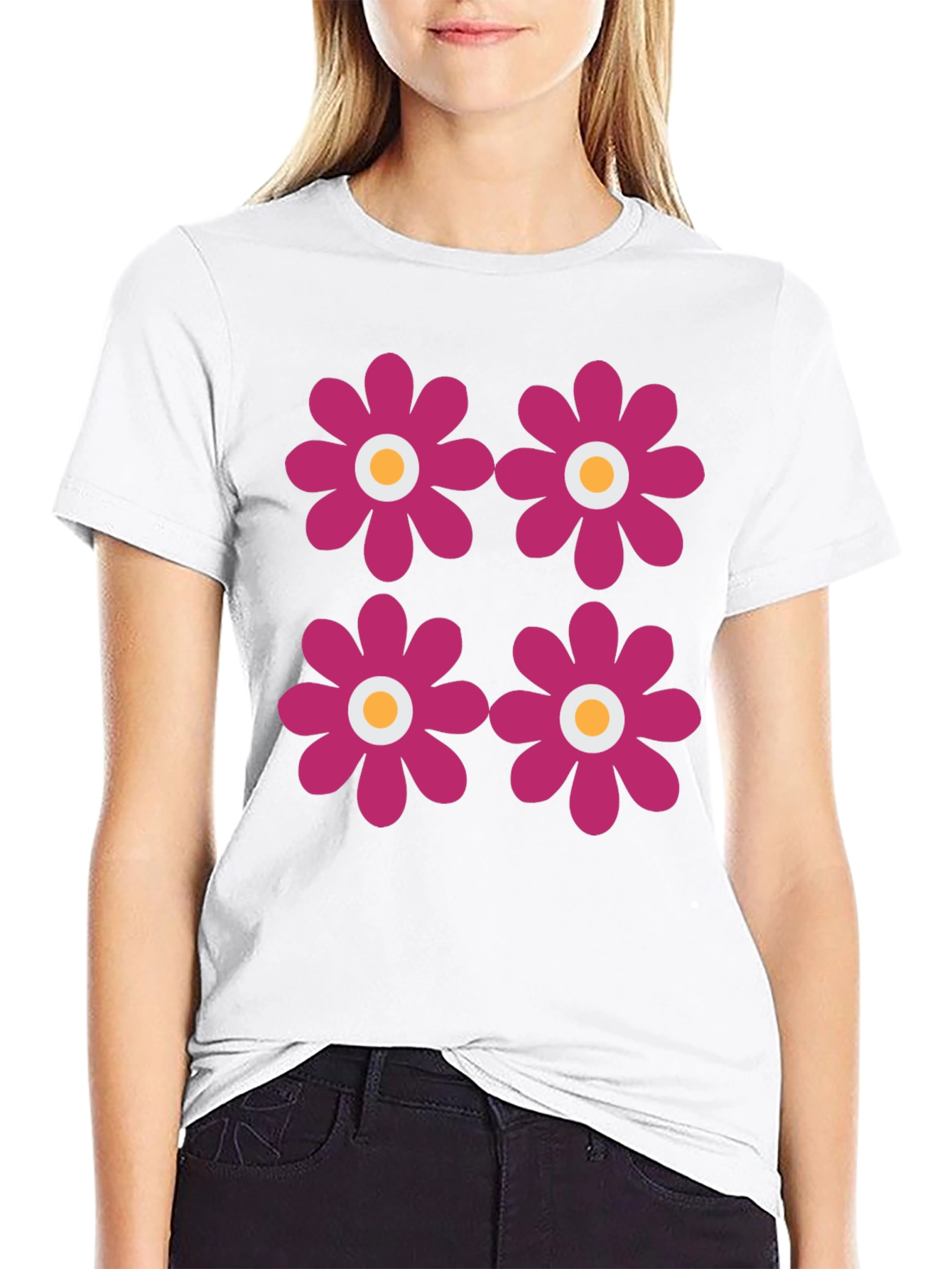 Retro Flower Power Tee - Black Graphic Print T-Shirt