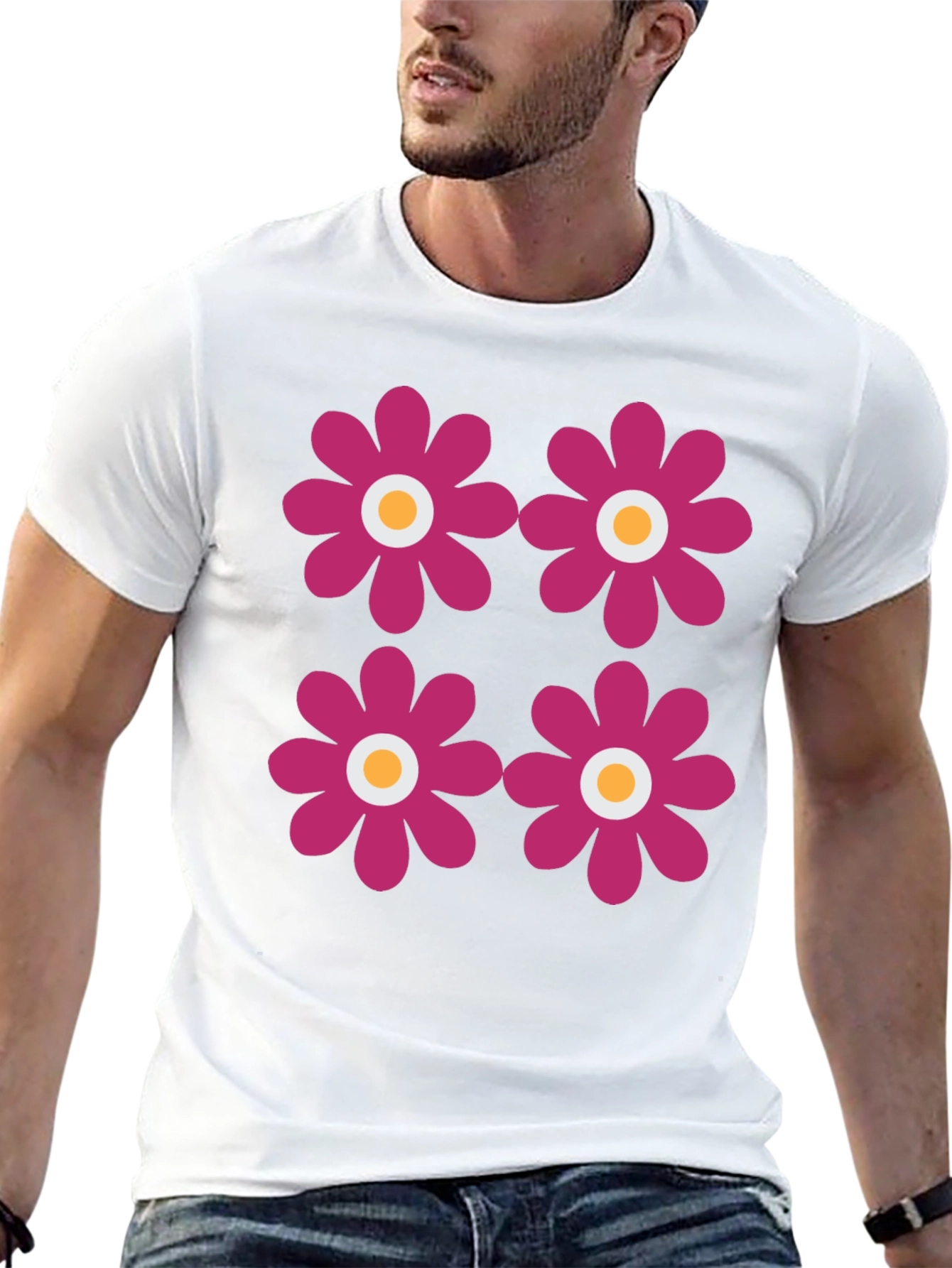 Retro Flower Power Tee - Black Graphic Print T-Shirt