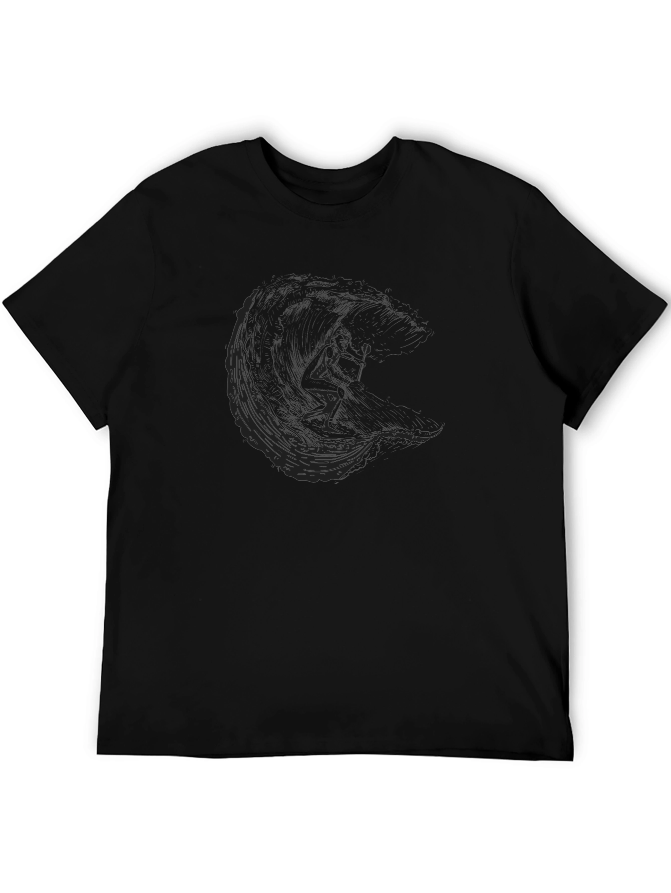 Mens Black T-Shirt with Surfer Graphic