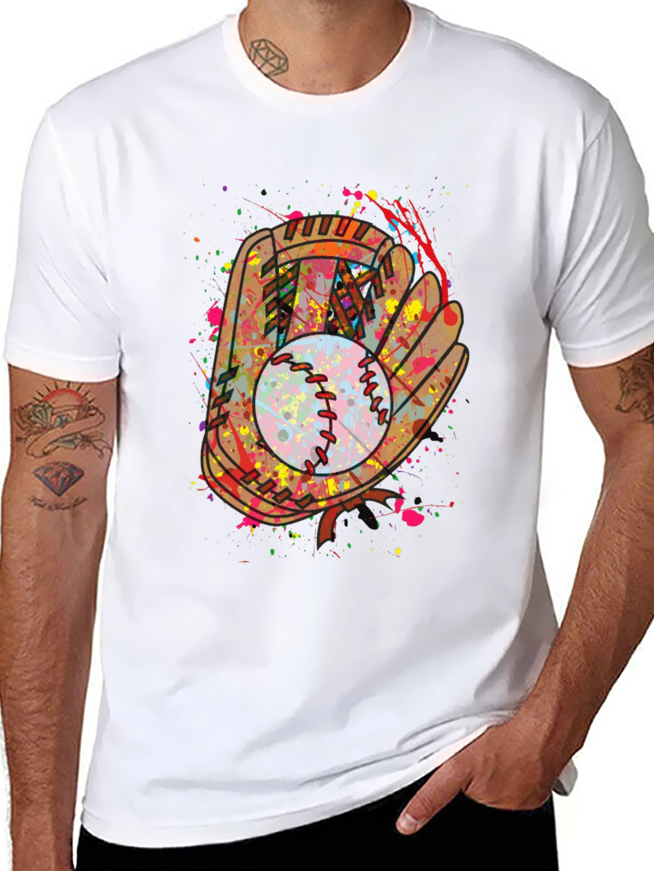 Baseball Glove Splatter Graphic T-Shirt