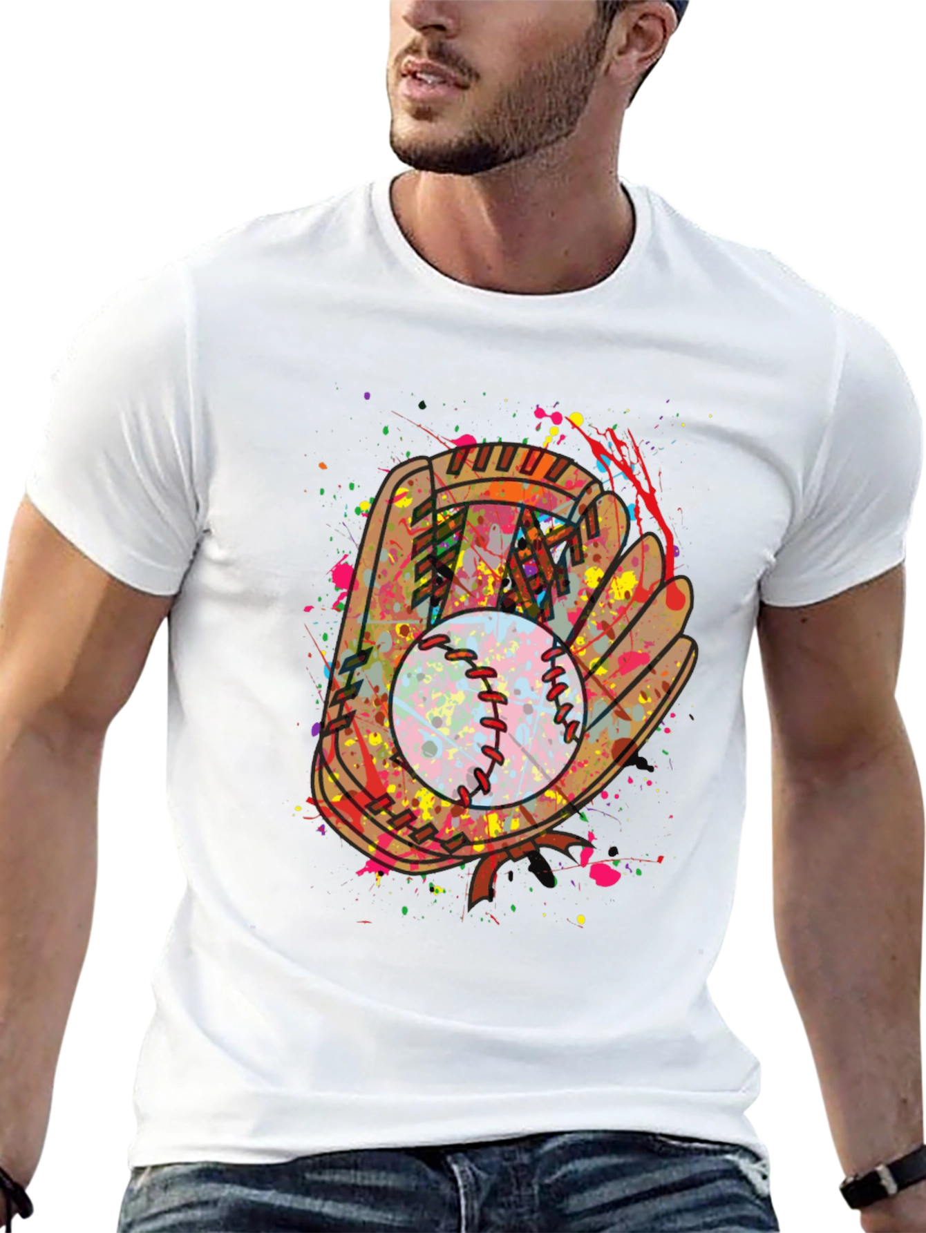 Baseball Glove Splatter Graphic T-Shirt