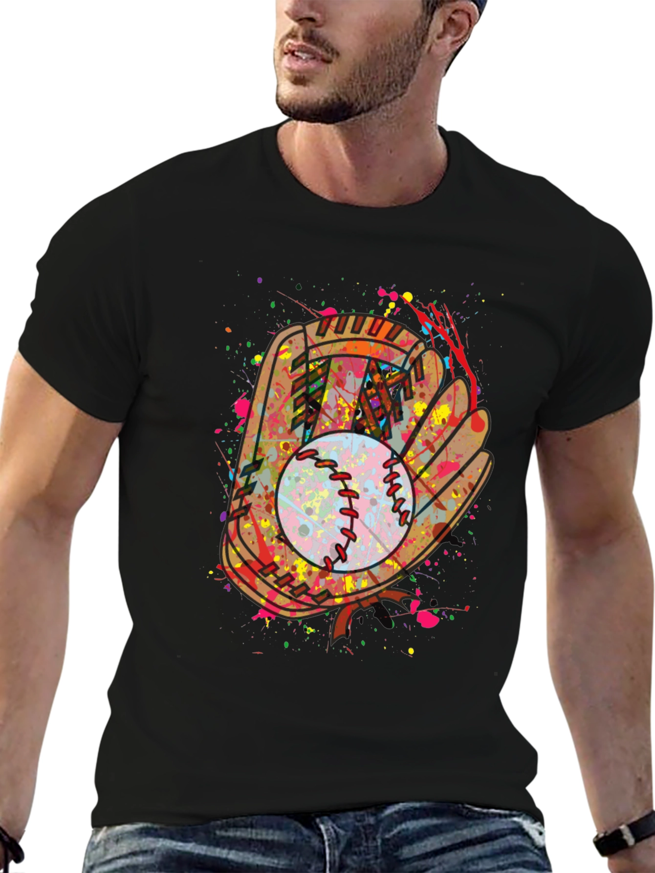 Baseball Glove Splatter Graphic T-Shirt