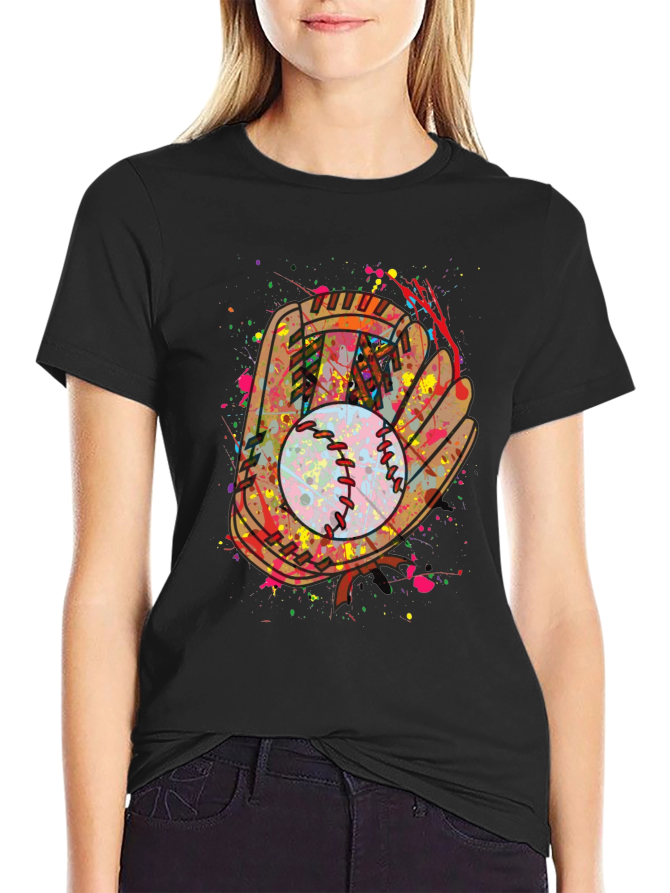 Baseball Glove Splatter Graphic T-Shirt