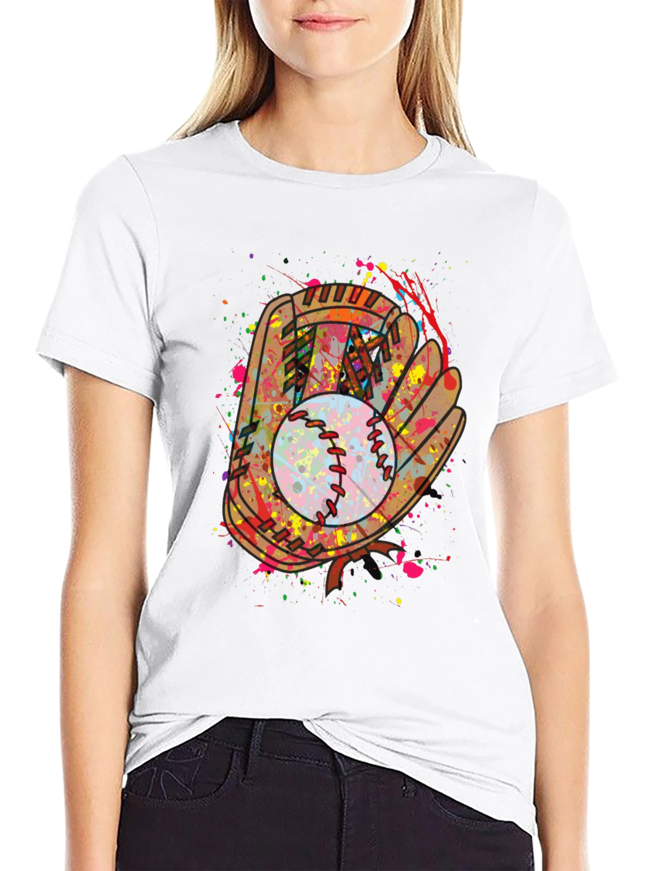 Baseball Glove Splatter Graphic T-Shirt