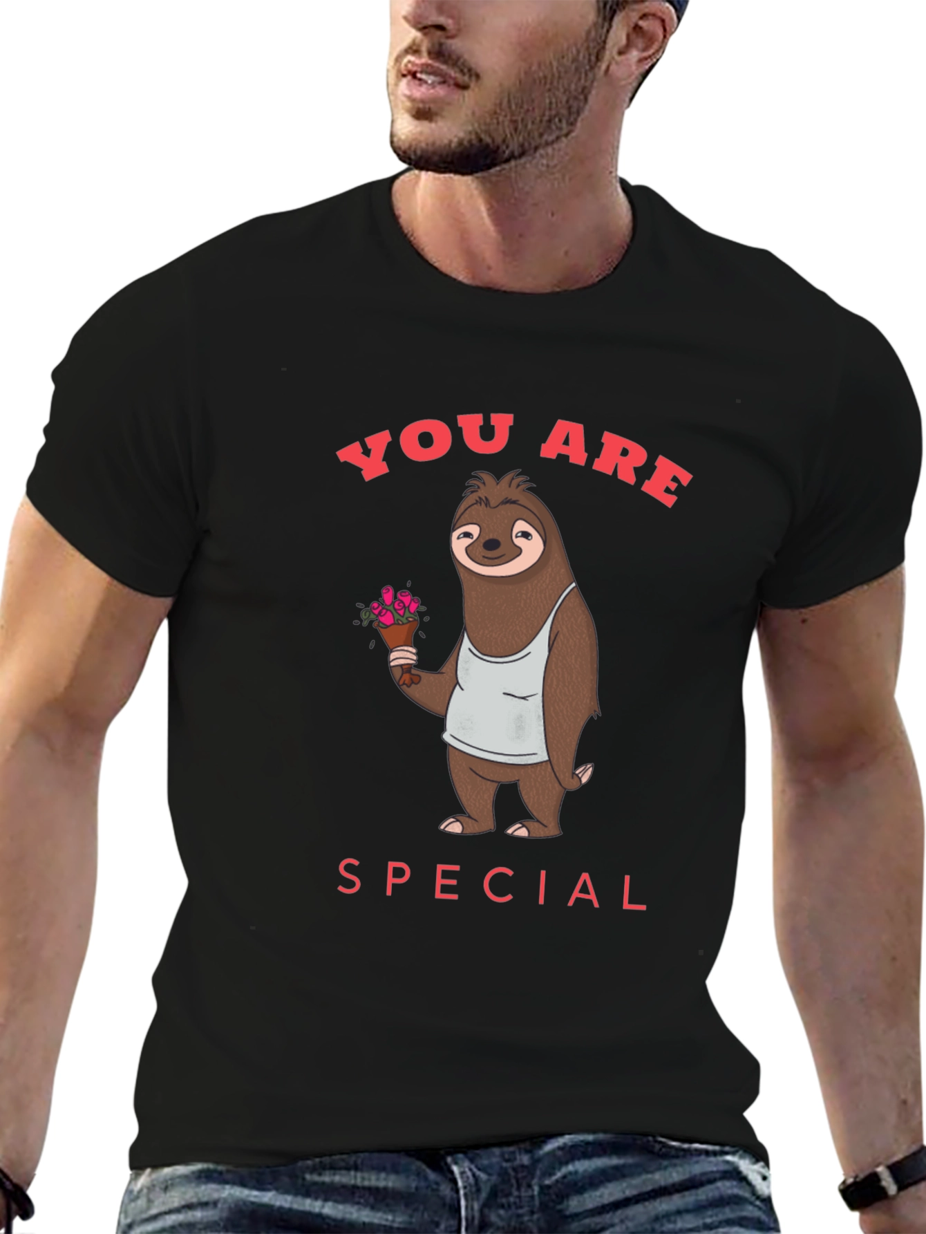 Cute Sloth with Flowers Graphic T-Shirt