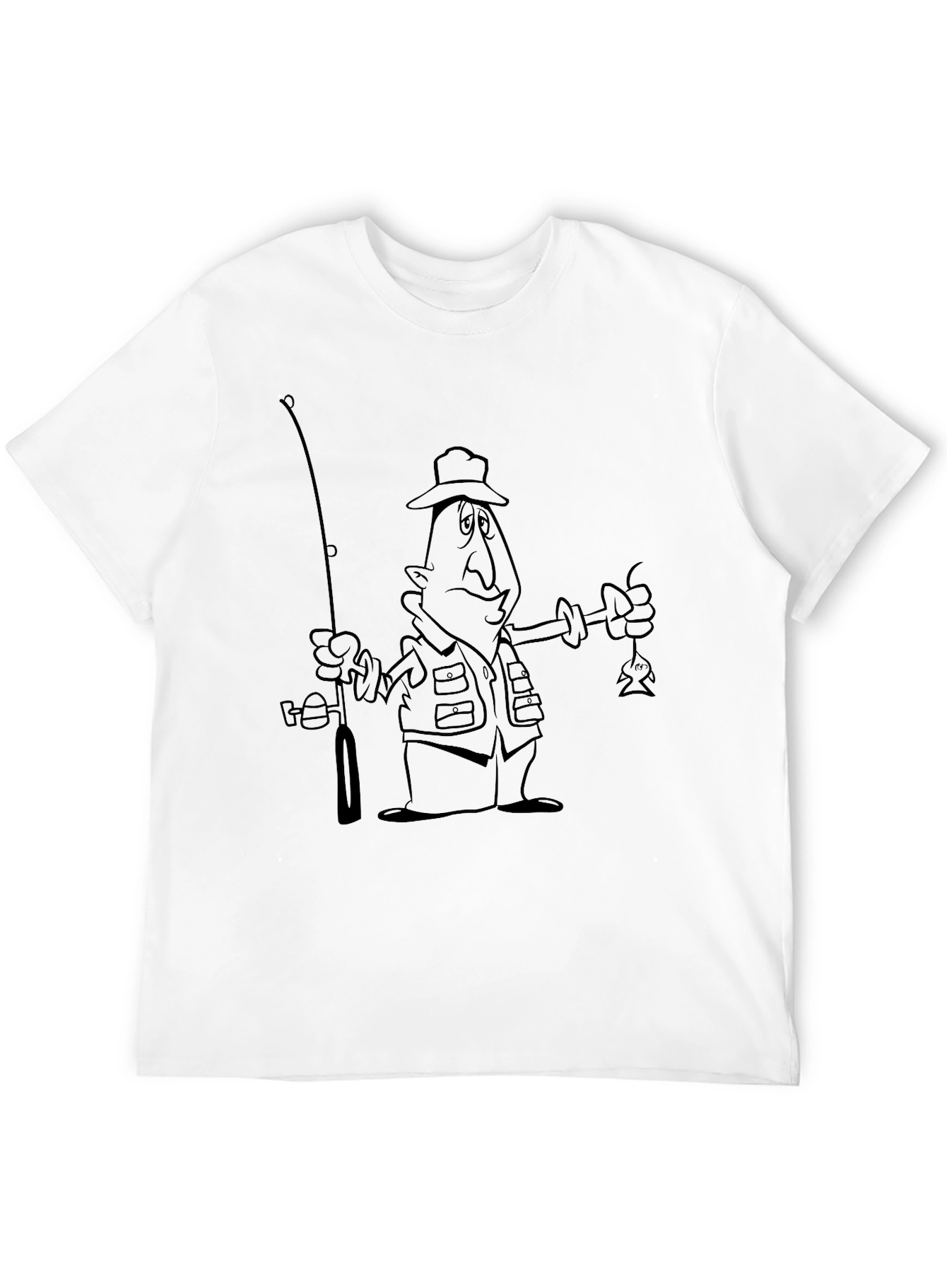Cartoon Fisherman Black T-Shirt