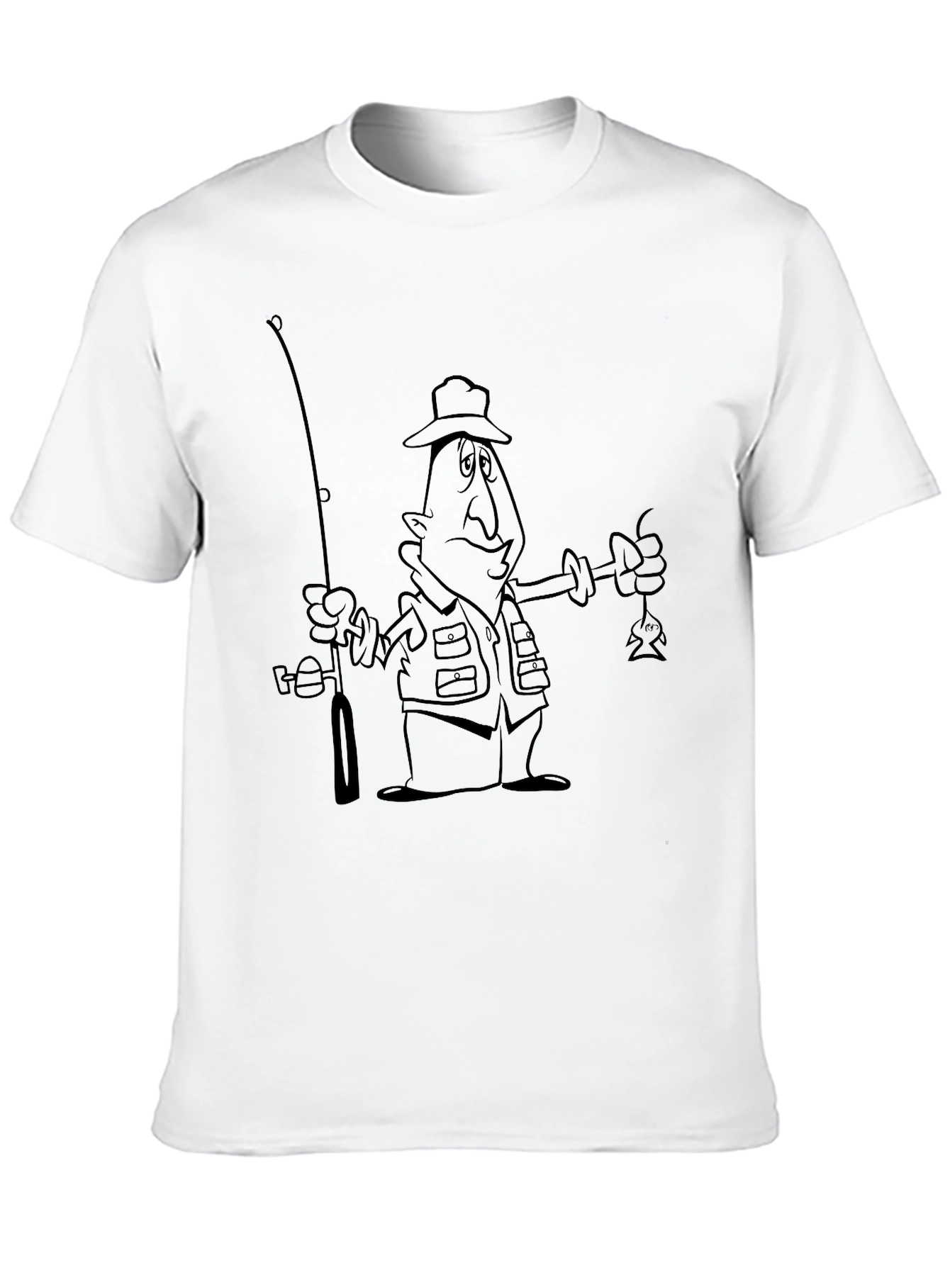 Cartoon Fisherman Black T-Shirt
