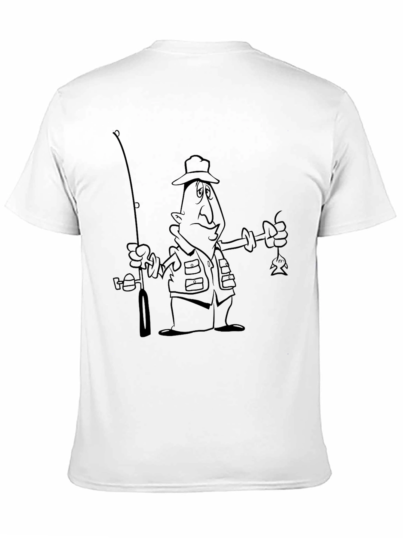 Cartoon Fisherman Black T-Shirt
