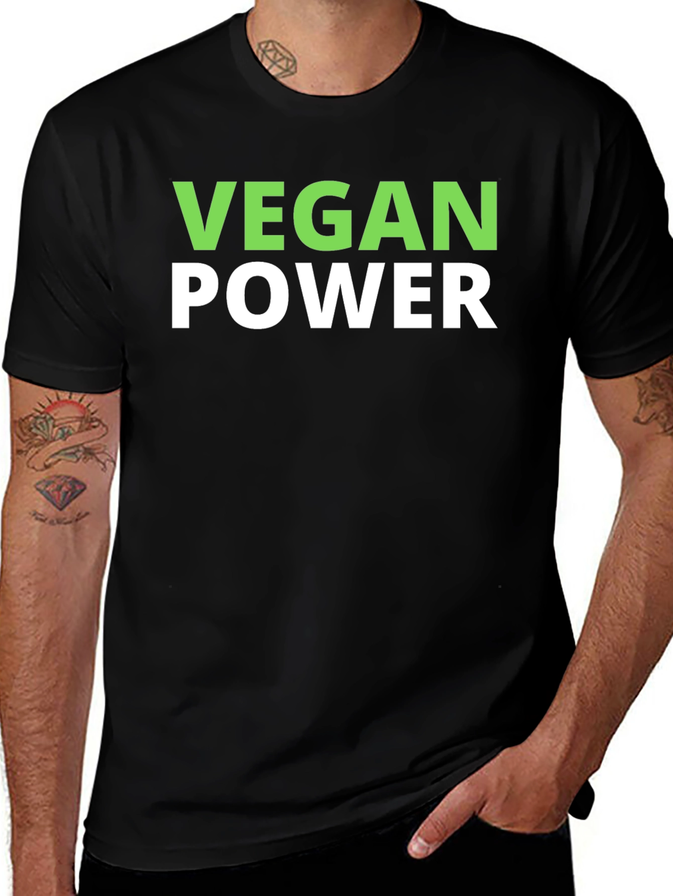 Vegan Power T-Shirt - Black Crew Neck Tee